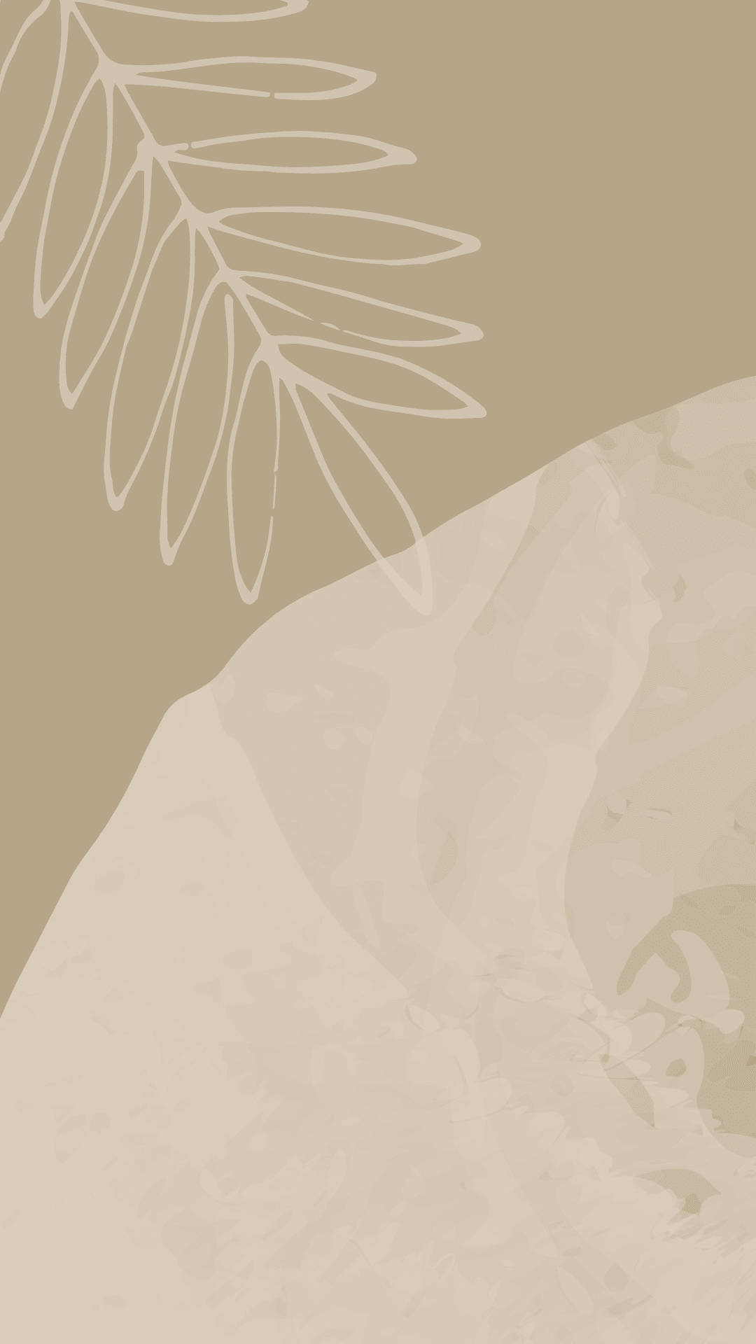 Leaves Aesthetic 桌布 壁紙 — 簡約米色壁紙，帶有精緻的白色葉子輪廓和紋理抽象形狀。