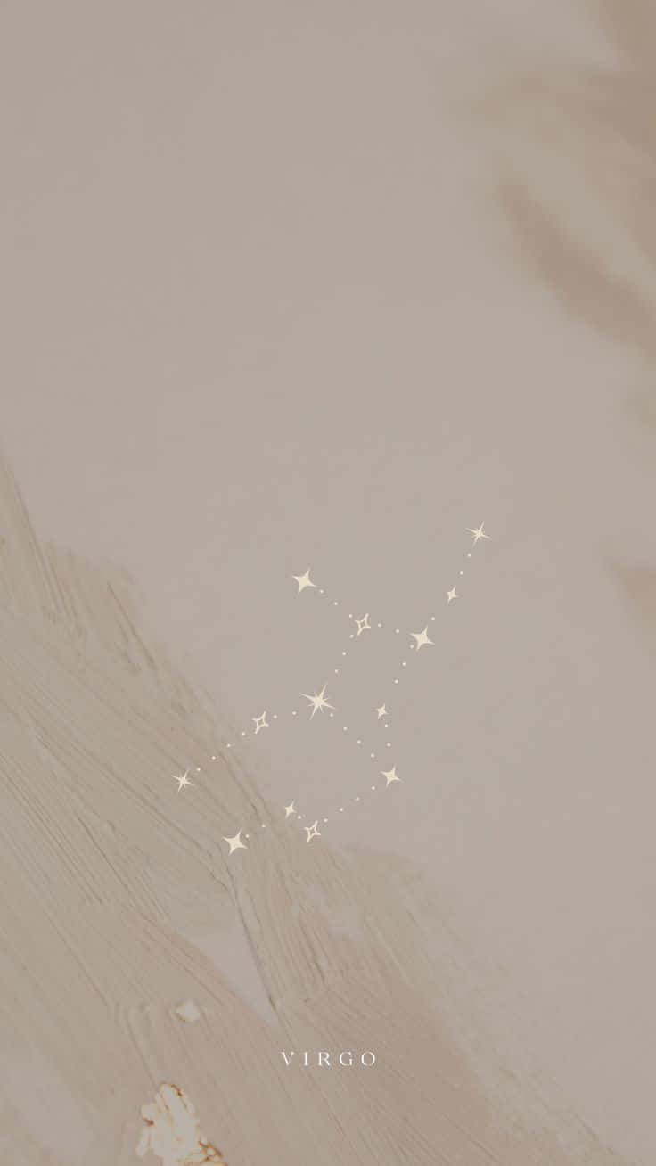 Virgo Aesthetic 桌布 壁紙 — 簡約米色抽象背景，帶有精緻的金色處女座星座設計和柔和筆觸紋理。