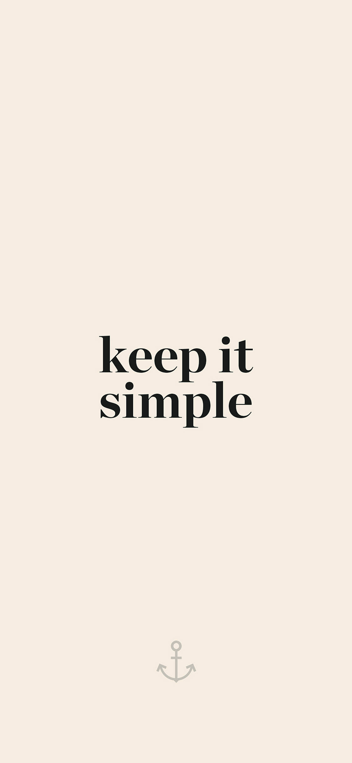 Beige iPhone 桌布 壁紙 — 簡約米色背景，粗體黑色文字寫著 keep it simple，下方有一個小錨圖示。