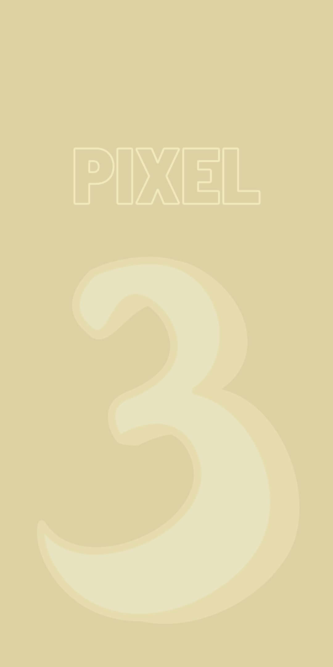 Pixel 3 桌布 壁紙 — 簡約米色背景上，呈現「PIXEL」字樣及一個以柔和漸變色調繪製的大型風格化數字三。