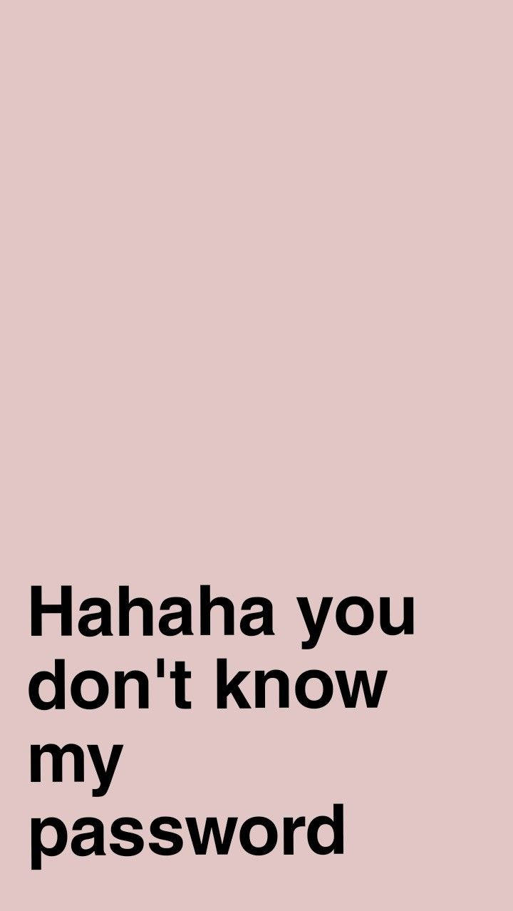 Hahaha 桌布 壁紙 — 簡約粉紅色背景，底部有粗體黑色文字寫著「Hahaha you don't know my password」。