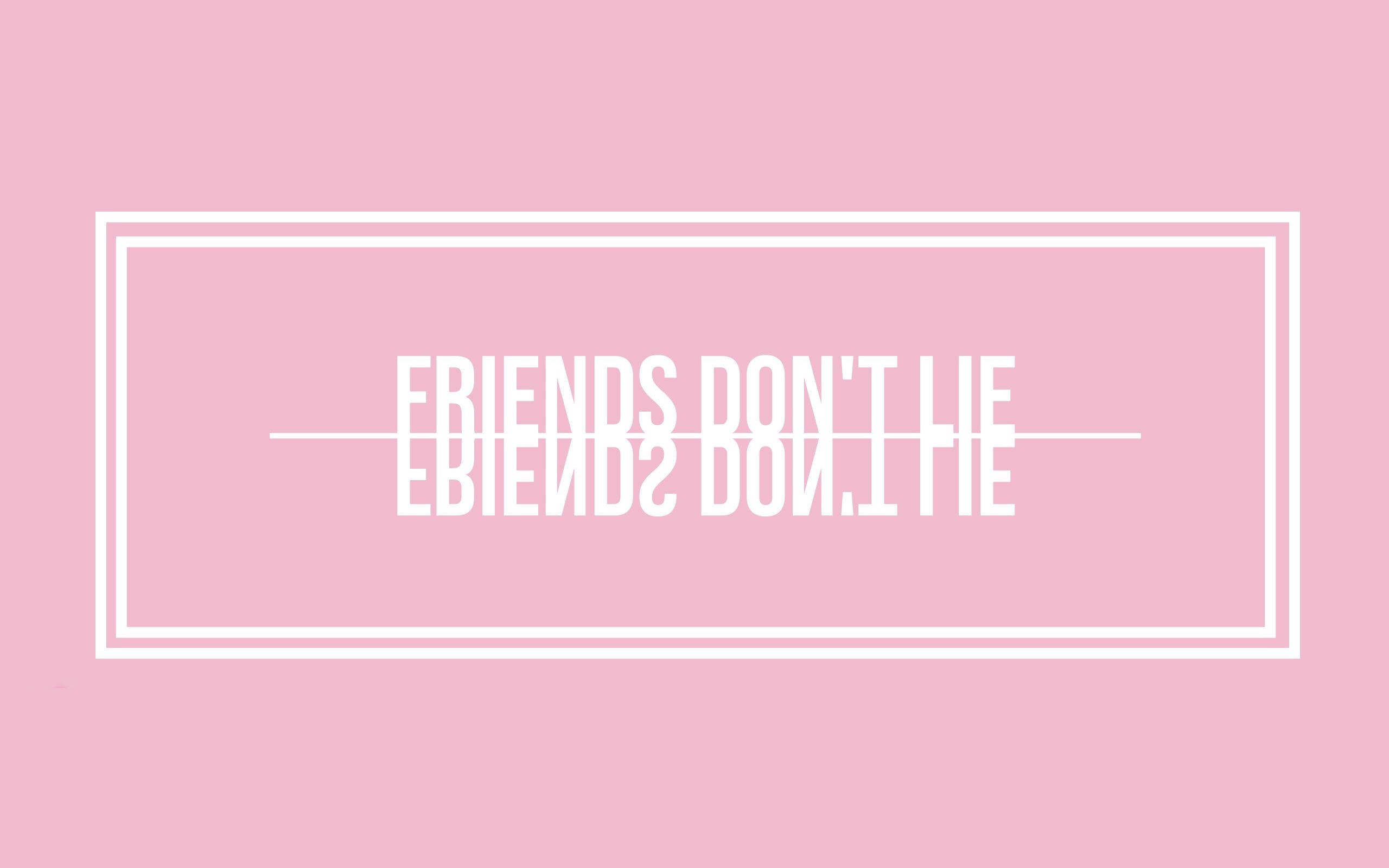girly pink aesthetic 桌布 壁紙 — 簡約粉紅色背景上，雙線長方形框內有粗體白色文字「FRIENDS DON'T LIE」。