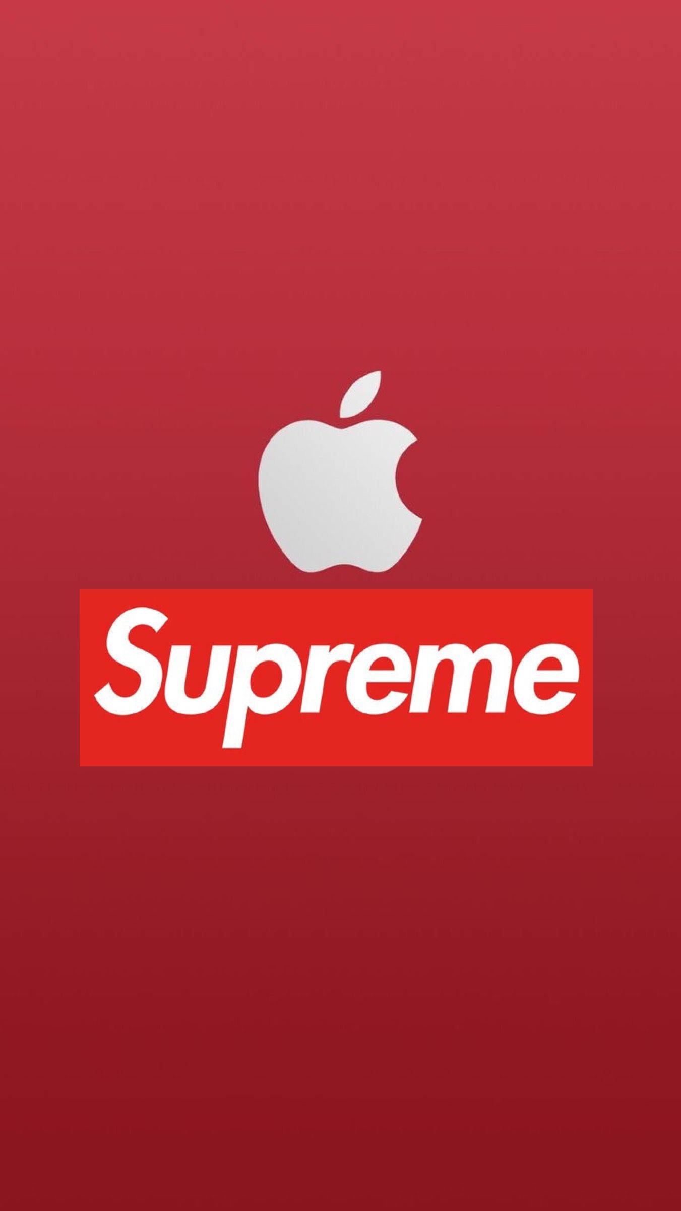 Red Supreme 桌布 壁紙 — 簡約紅色背景上，白色Apple標誌位於紅色Supreme方框標誌上方，帶有白色文字。