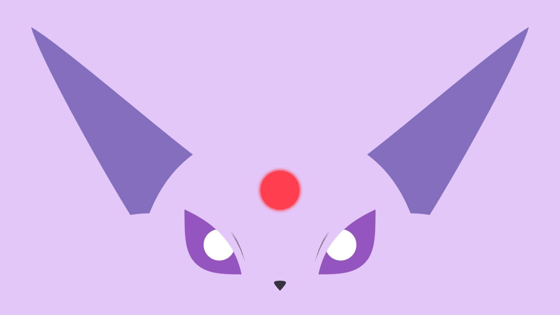 espeon 桌布 壁紙 — 簡約紫色伊布，尖耳，紅色額頭點，柔和薰衣草背景。