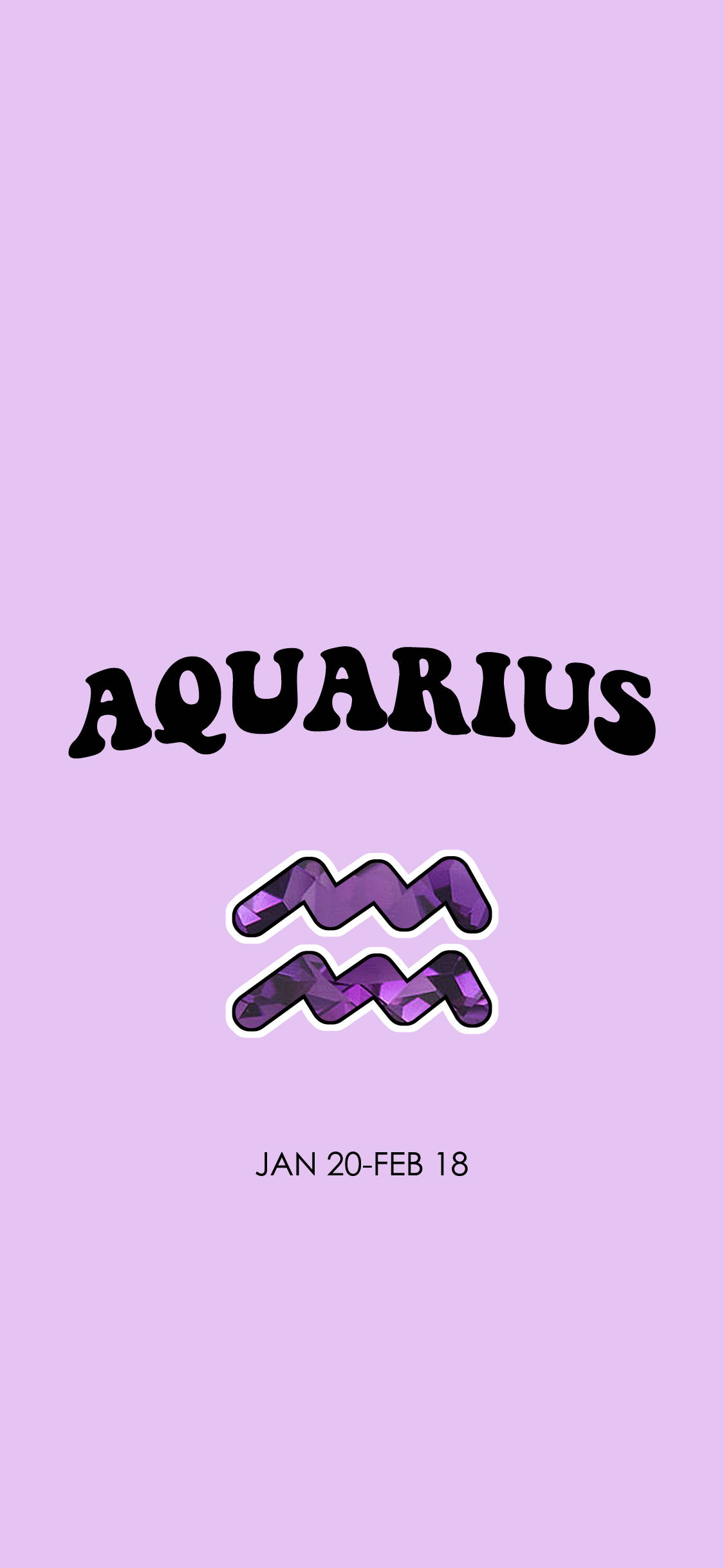 aquarius 桌布 壁紙 — 簡約紫色桌布，以柔和的薰衣草背景襯托水瓶座星座、寶石紋理和日期範圍。