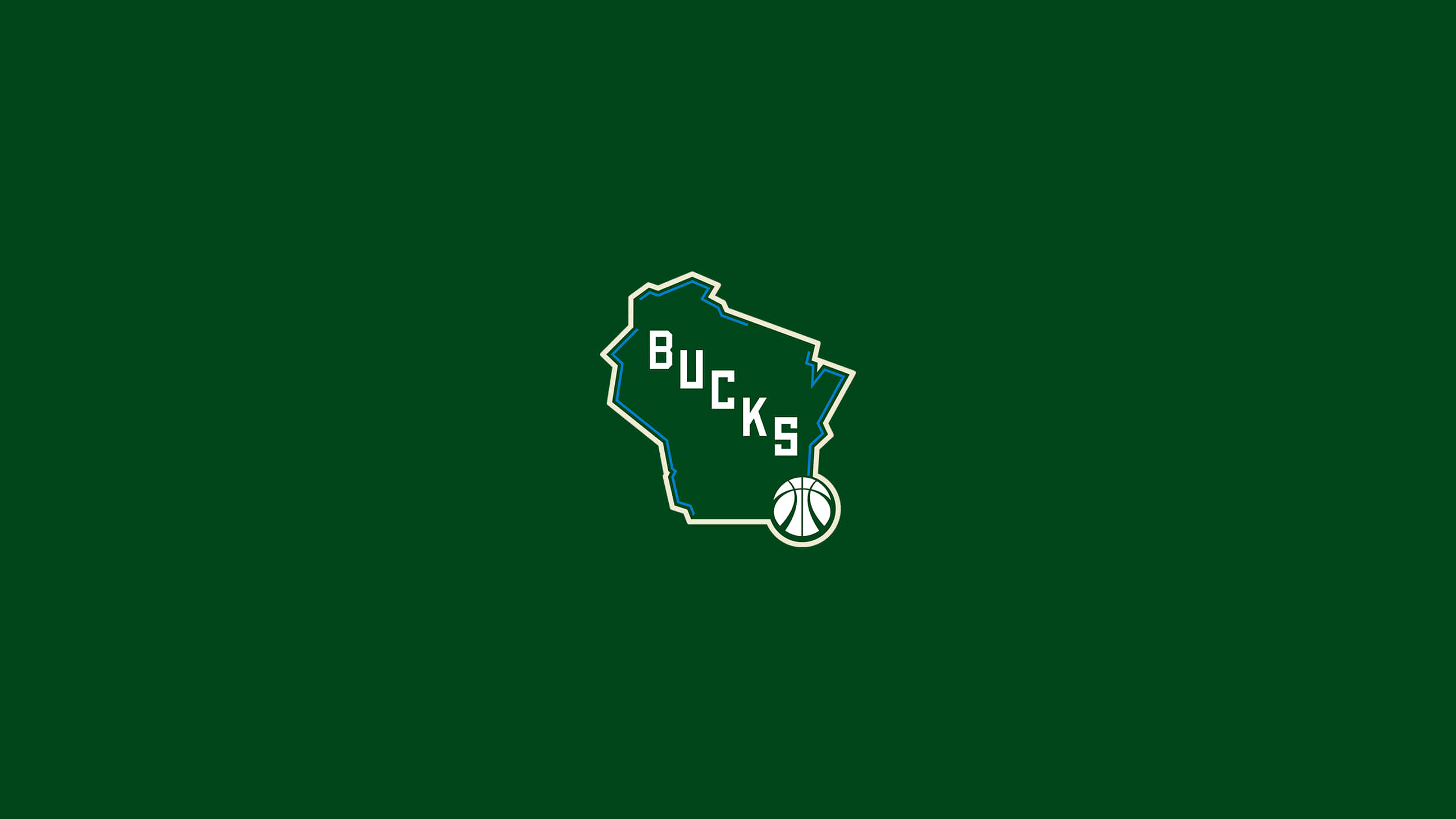 Milwaukee Bucks Logo 桌布 壁紙 — 簡約綠色桌布，底部有密爾瓦基公鹿隊標誌和籃球。