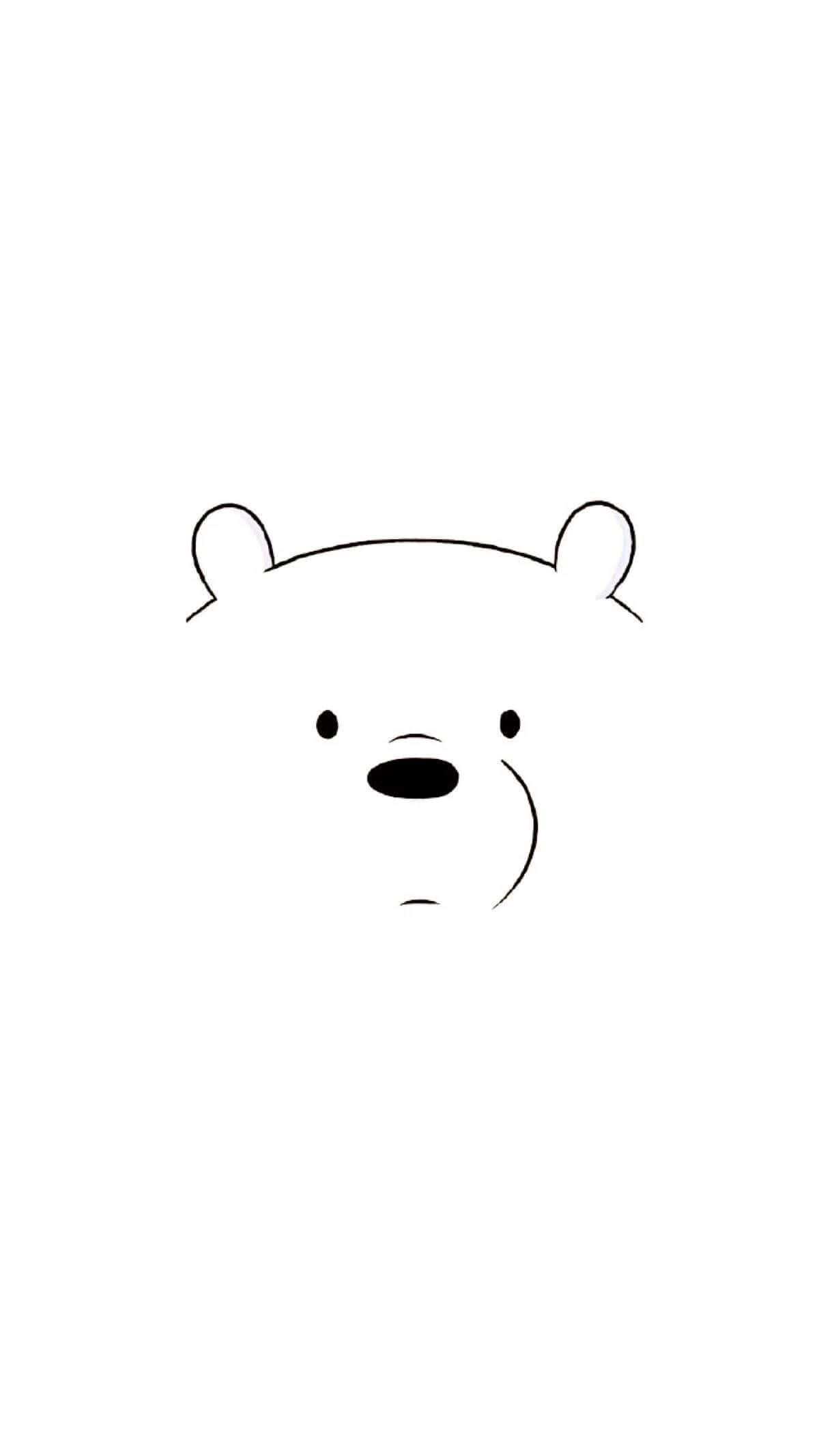 Cartoon Polar Bear 桌布 壁紙 — 簡約線條繪畫，在純白背景上畫出可愛熊臉，特徵簡單。