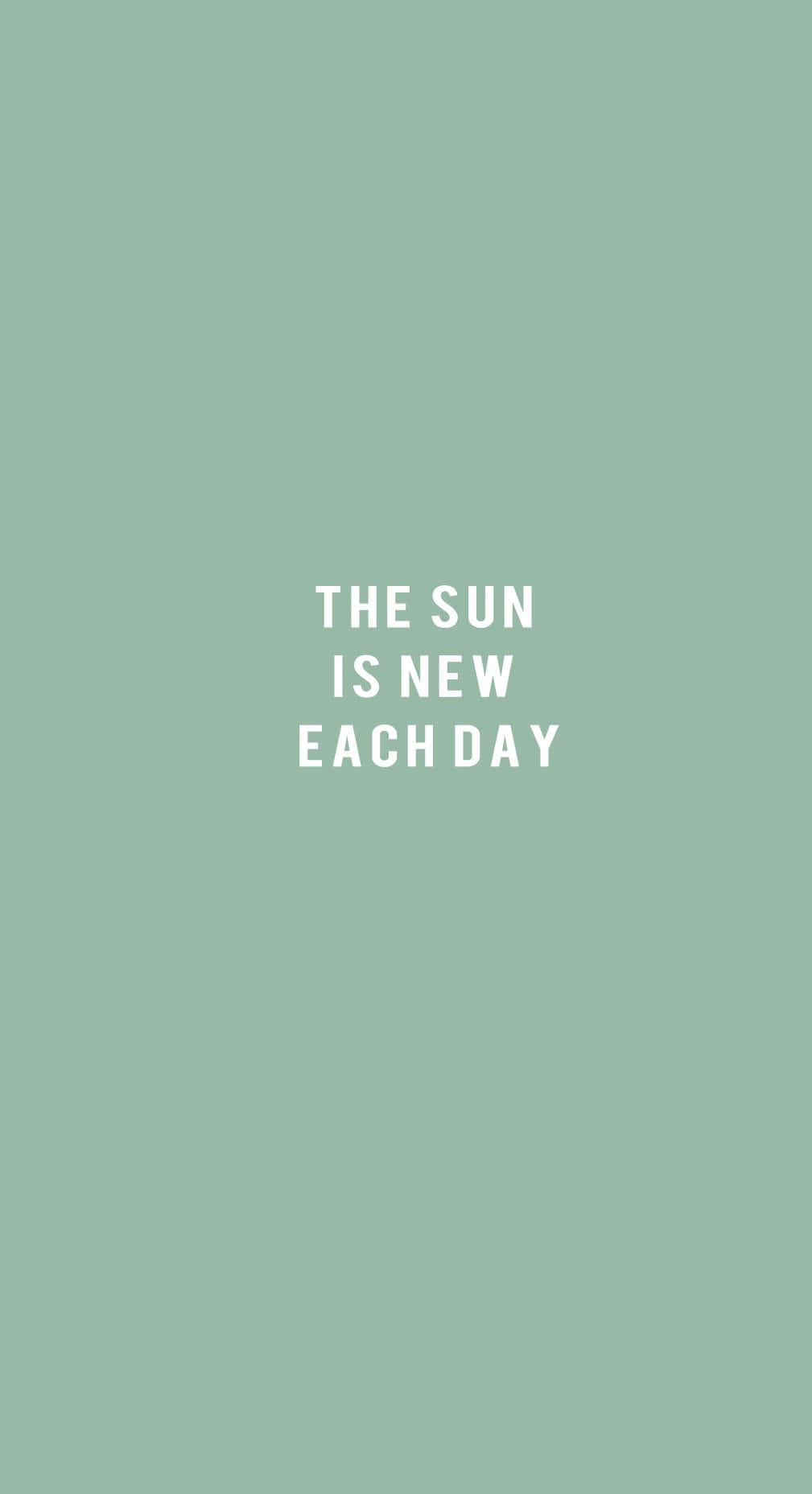 鼠尾草綠 桌布 壁紙 — 簡約薄荷綠色背景，中央白色文字寫著「THE SUN IS NEW EACH DAY」。