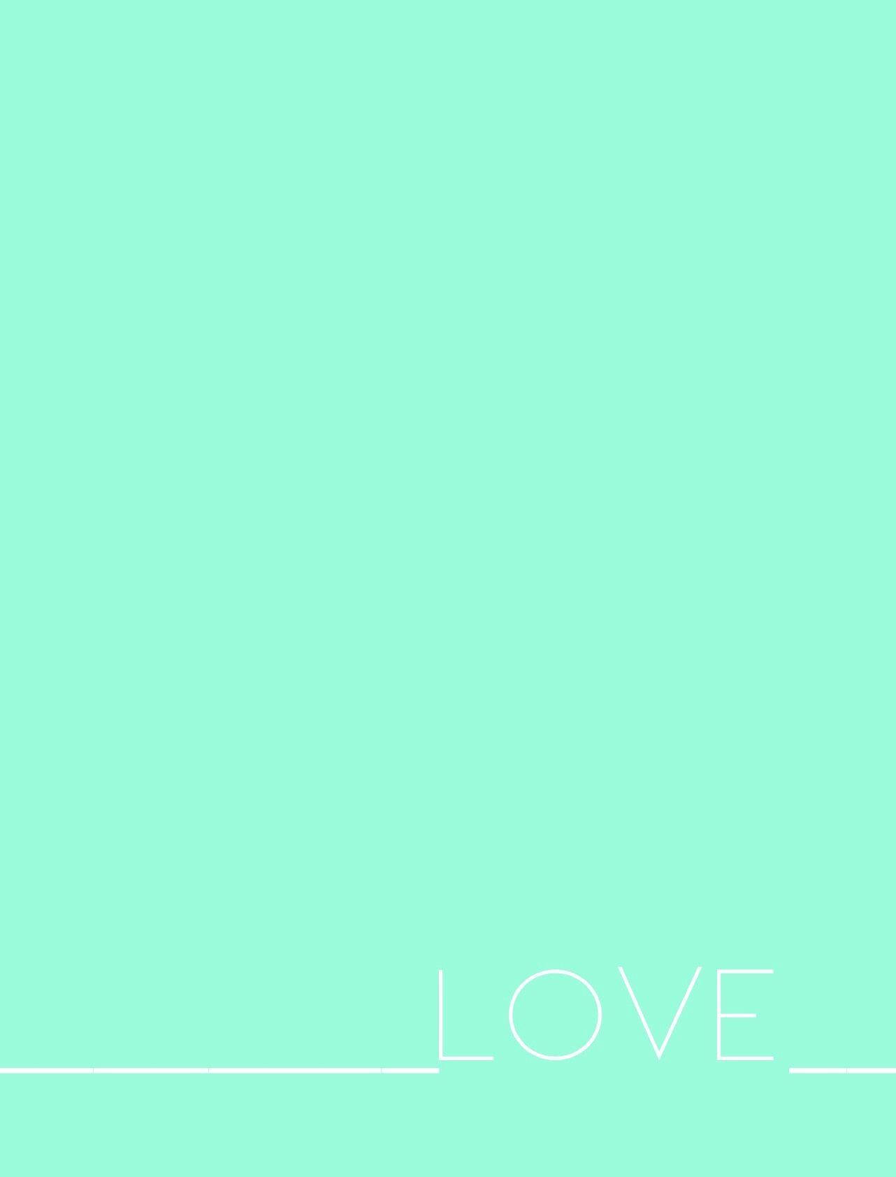 青色GIF 桌布 壁紙 — 簡約薄荷綠色背景，底部中央有白色細體文字 LOVE。