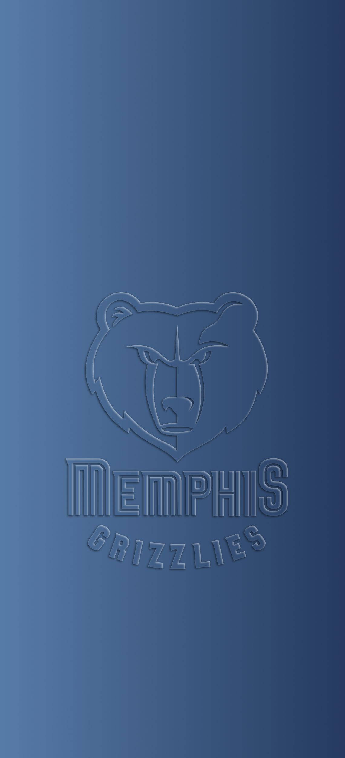 Grizzlies 桌布 壁紙 — 簡約藍色漸層桌布，帶有浮雕曼菲斯灰熊隊熊標誌和隊名。