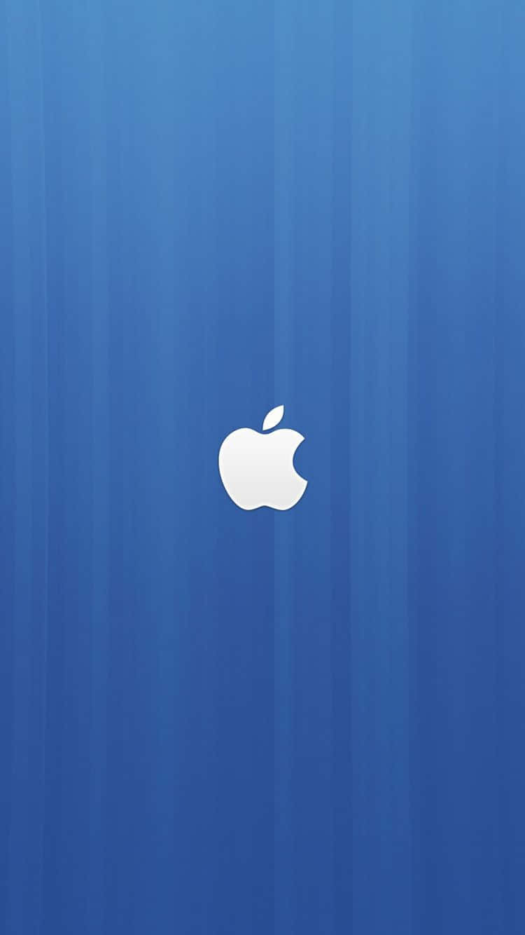 iPhone 6s 桌布 壁紙 — 簡約藍色漸層背景，中央有一個帶咬痕和葉子的白色Apple標誌。