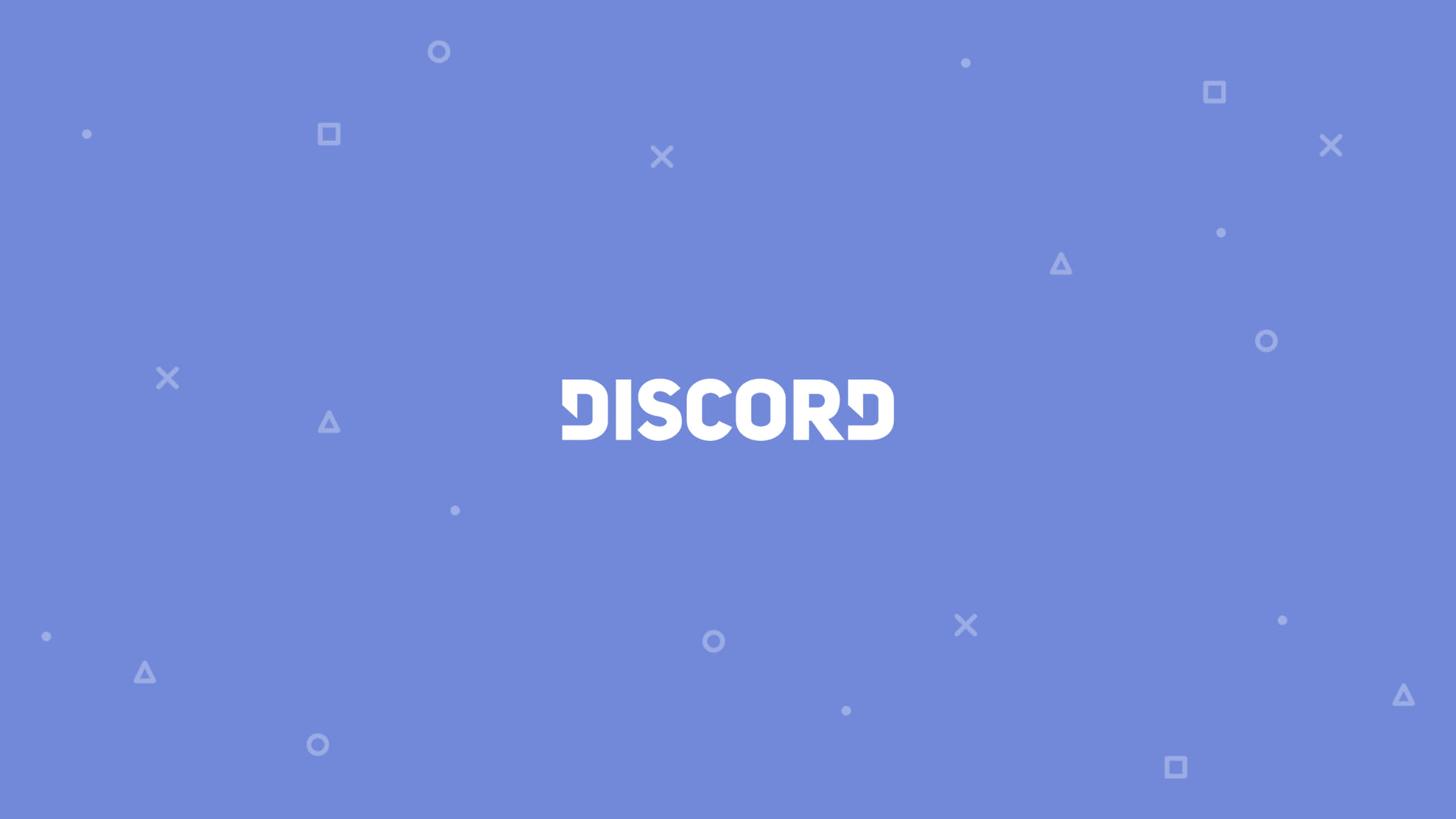 Discord 桌布 壁紙 — 簡約藍色背景，散落幾何形狀，並以粗體白色居中文字顯示 Discord 一詞。