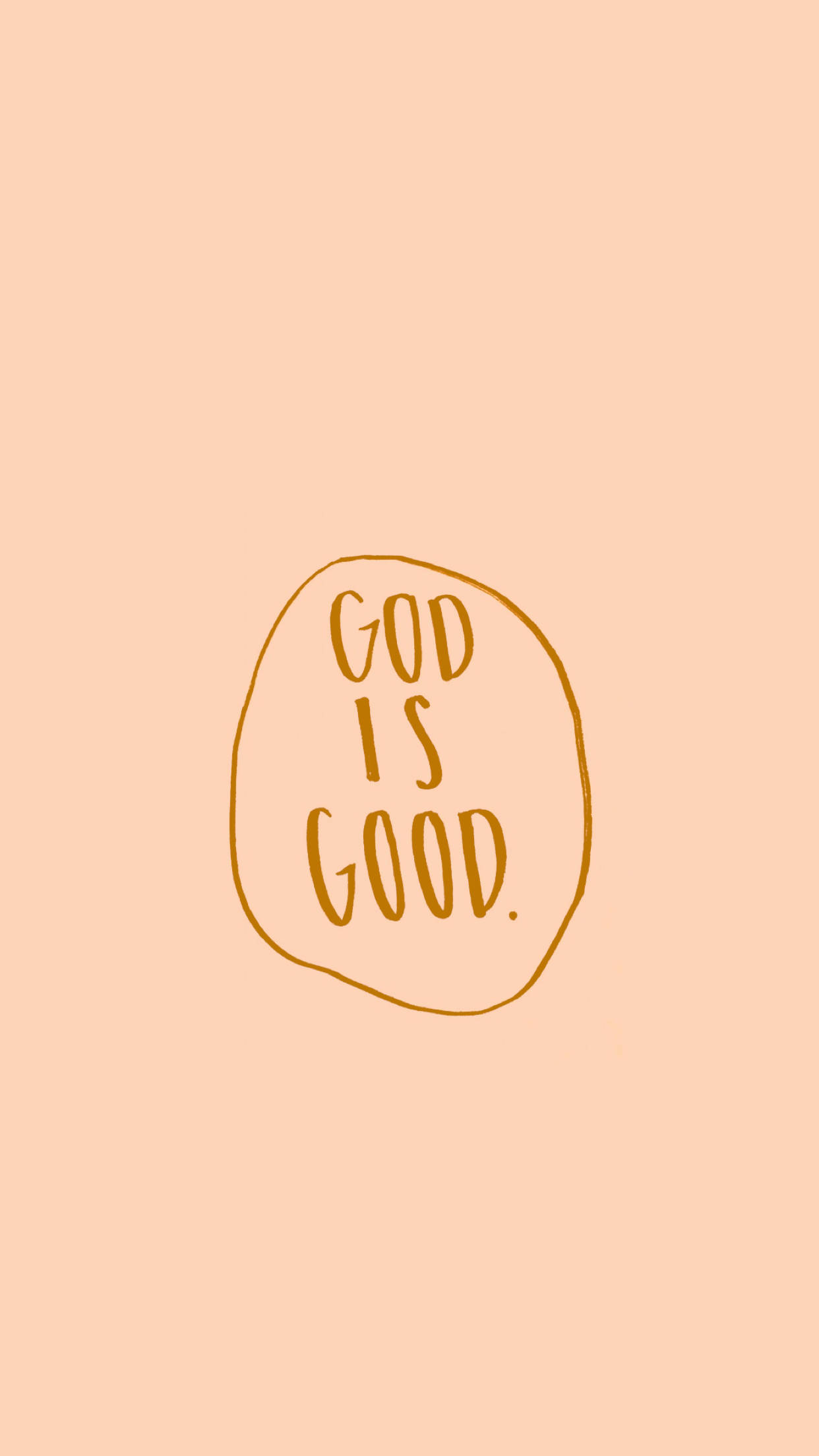 Christian Quotes 桌布 壁紙 — 簡約蜜桃色背景，一個鬆散的棕色圓圈內有手寫短語 god is good。