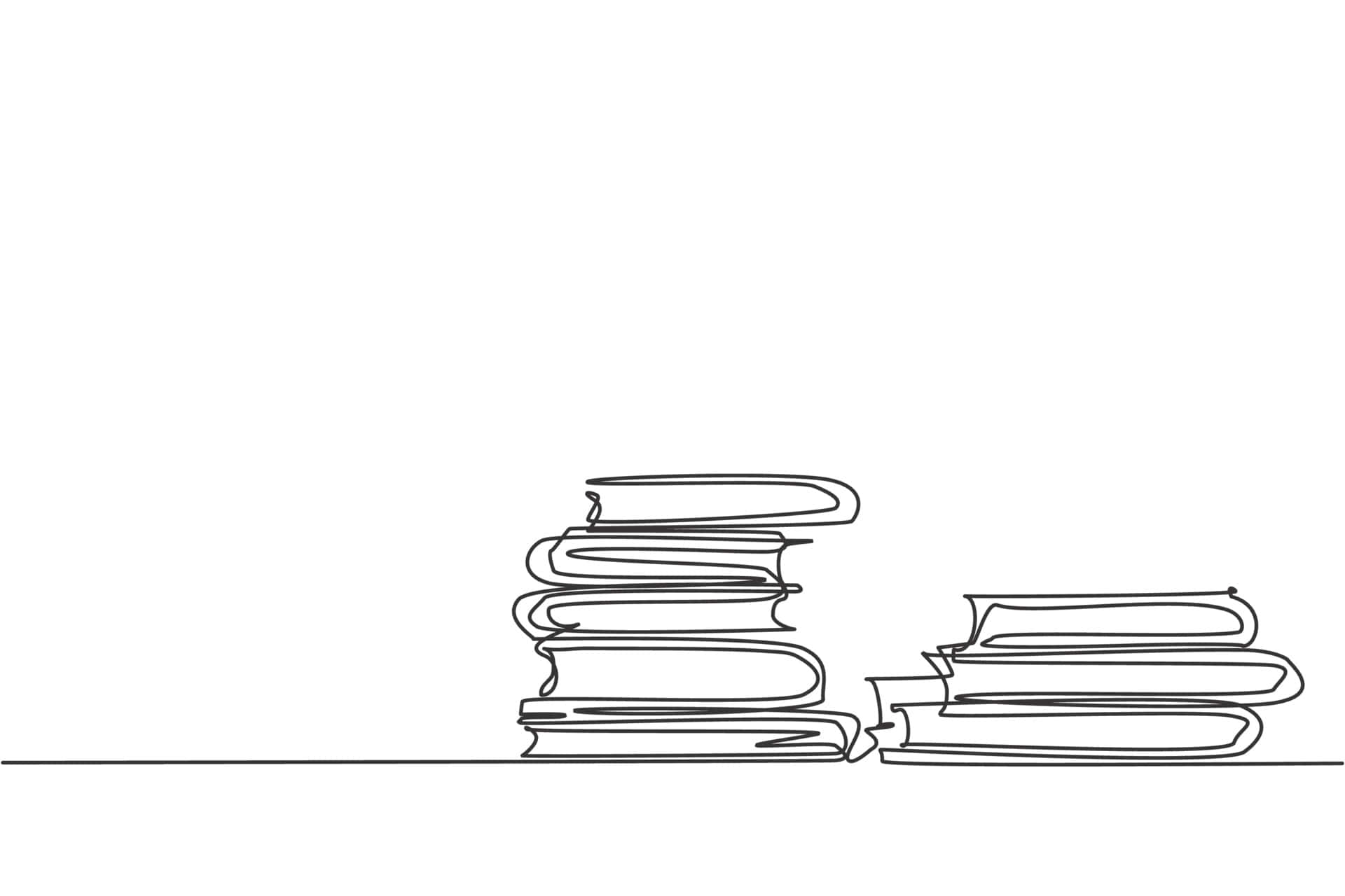 Stack Of Books 桌布 壁紙 — 簡約連續線條繪畫，在純白背景上畫了兩疊書。