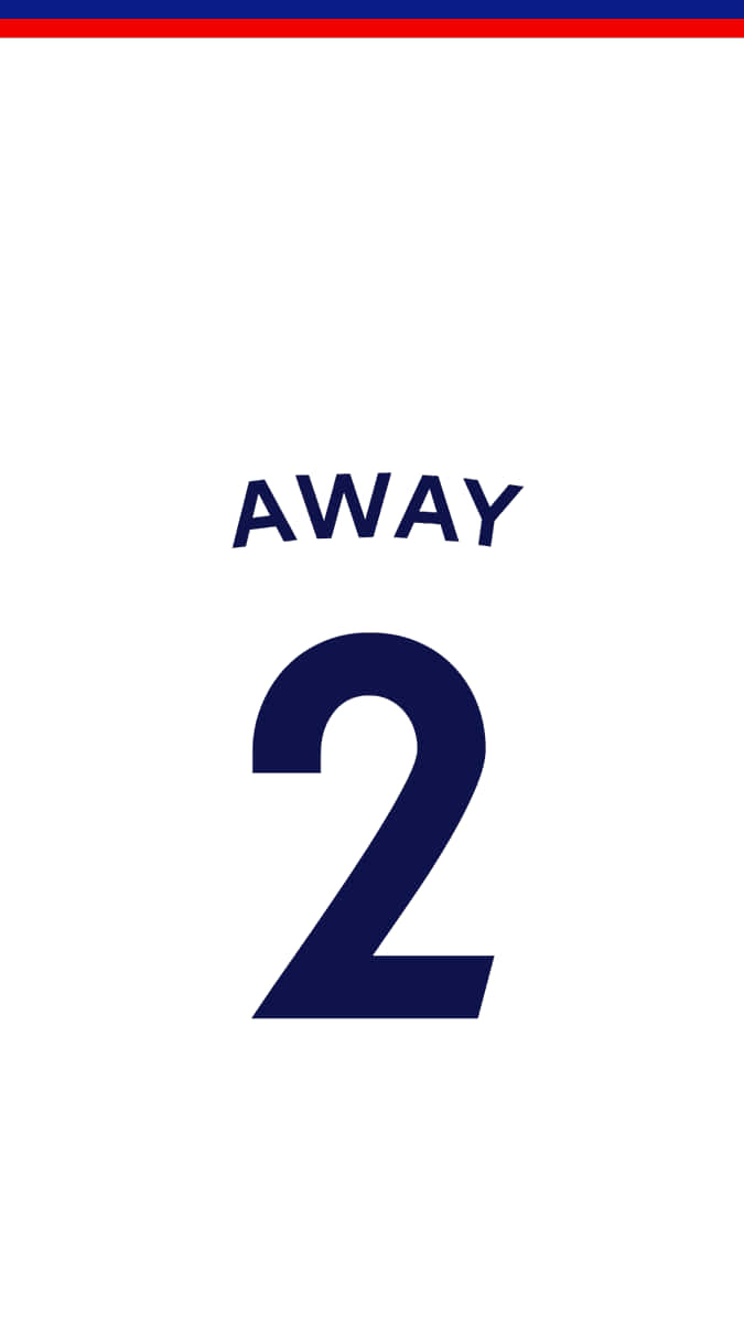 Logo Design 桌布 壁紙 — 簡約運動球衣背面，海軍藍色 'AWAY' 和數字 '2' 在白色背景上，頂部有紅色和藍色條紋。