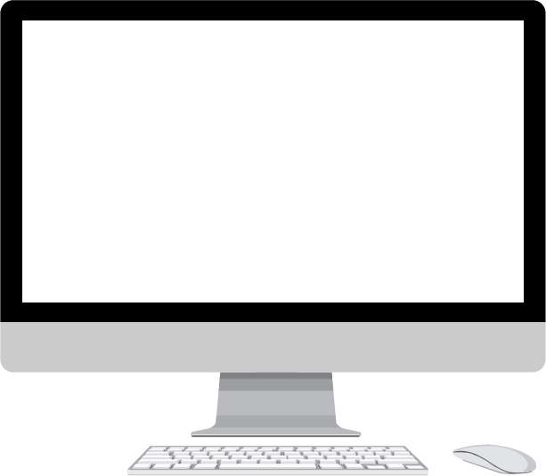 Mac 桌布 壁紙 — 簡約電腦設置，配備時尚顯示器、鍵盤和滑鼠，置於潔白表面上。