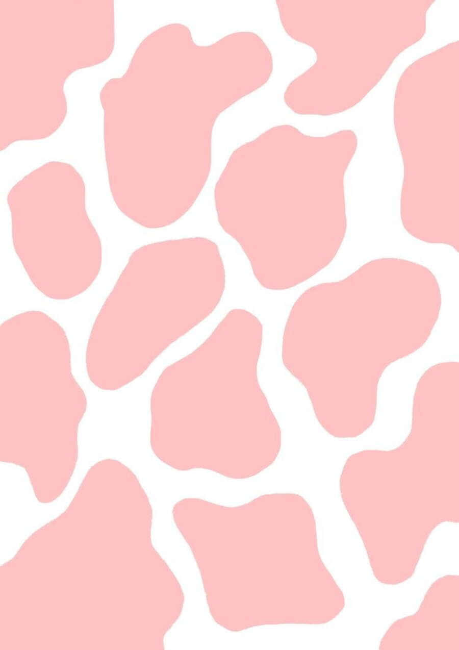 Kawaii Strawberry Cow 桌布 壁紙 — 簡約風格壁紙，在純白背景上帶有柔和粉紅乳牛斑點。
