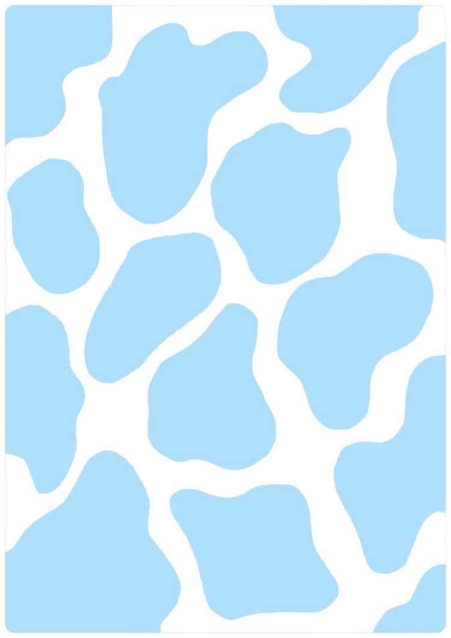 Blue Cow Print 桌布 壁紙 — 簡約風格壁紙，白色背景上有淺藍色不規則斑點，模仿乳牛花紋。