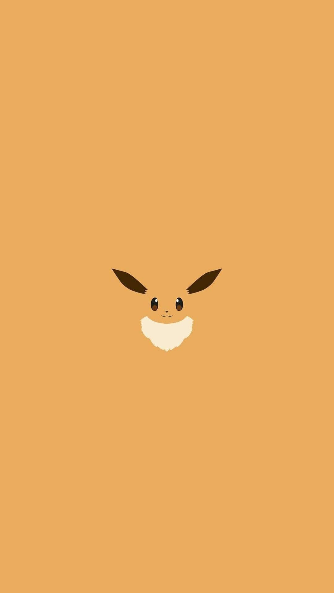 Eevee iPhone 桌布 壁紙 — 簡約風格插圖，伊布從純橙色背景中探出頭來。