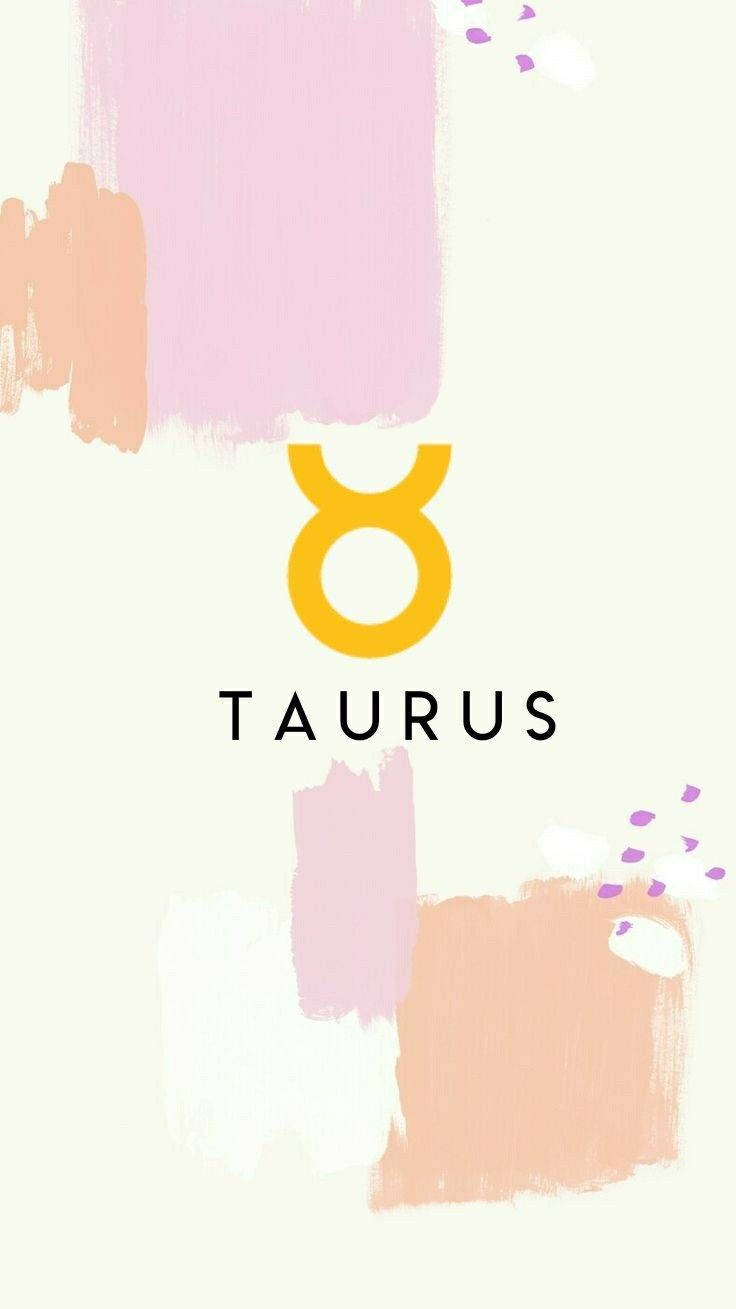 taurus 桌布 壁紙 — 簡約風格桌布，以柔和粉彩背景搭配抽象筆觸，中央放置大膽的黃色金牛座符號。