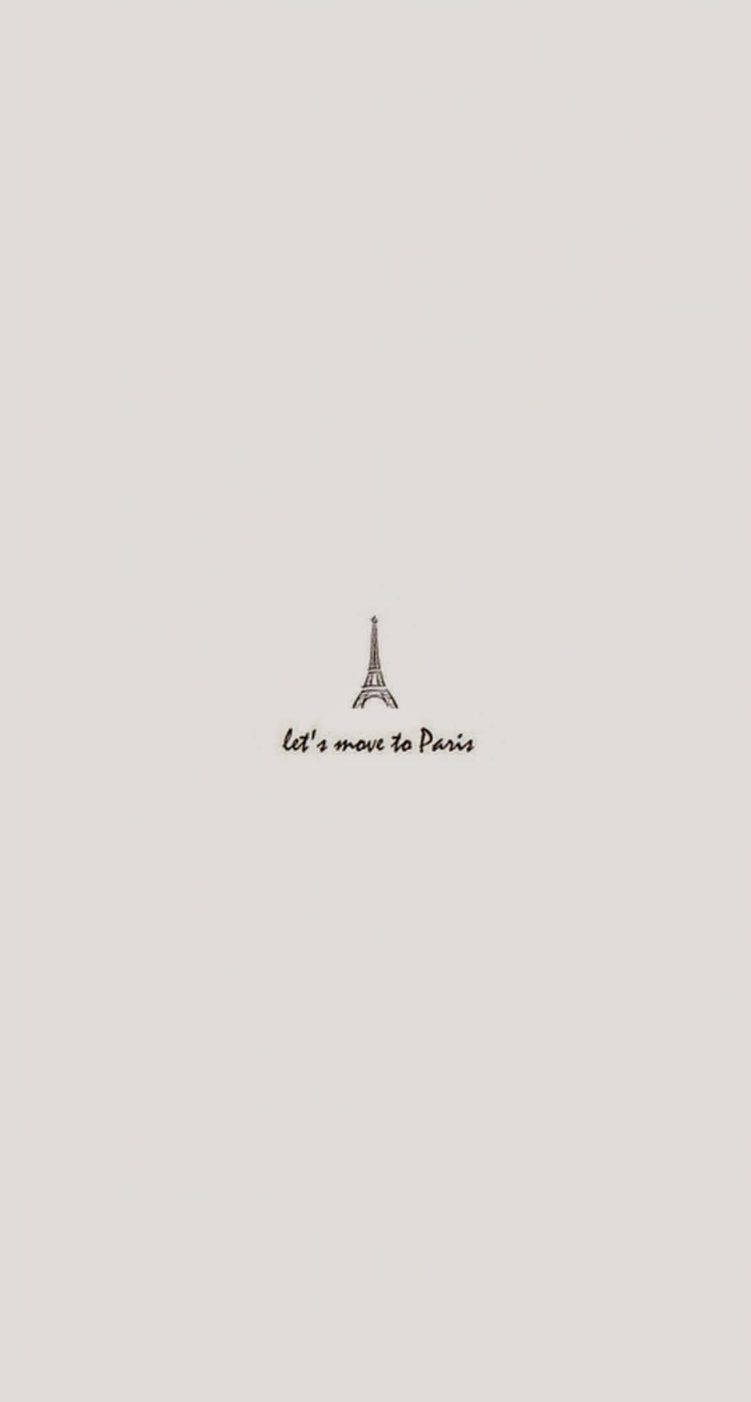 Eiffel Tower 桌布 壁紙 — 簡約風格桌布，在純米色背景上有一個小小的艾菲爾鐵塔草圖和文字「let move to Paris」。