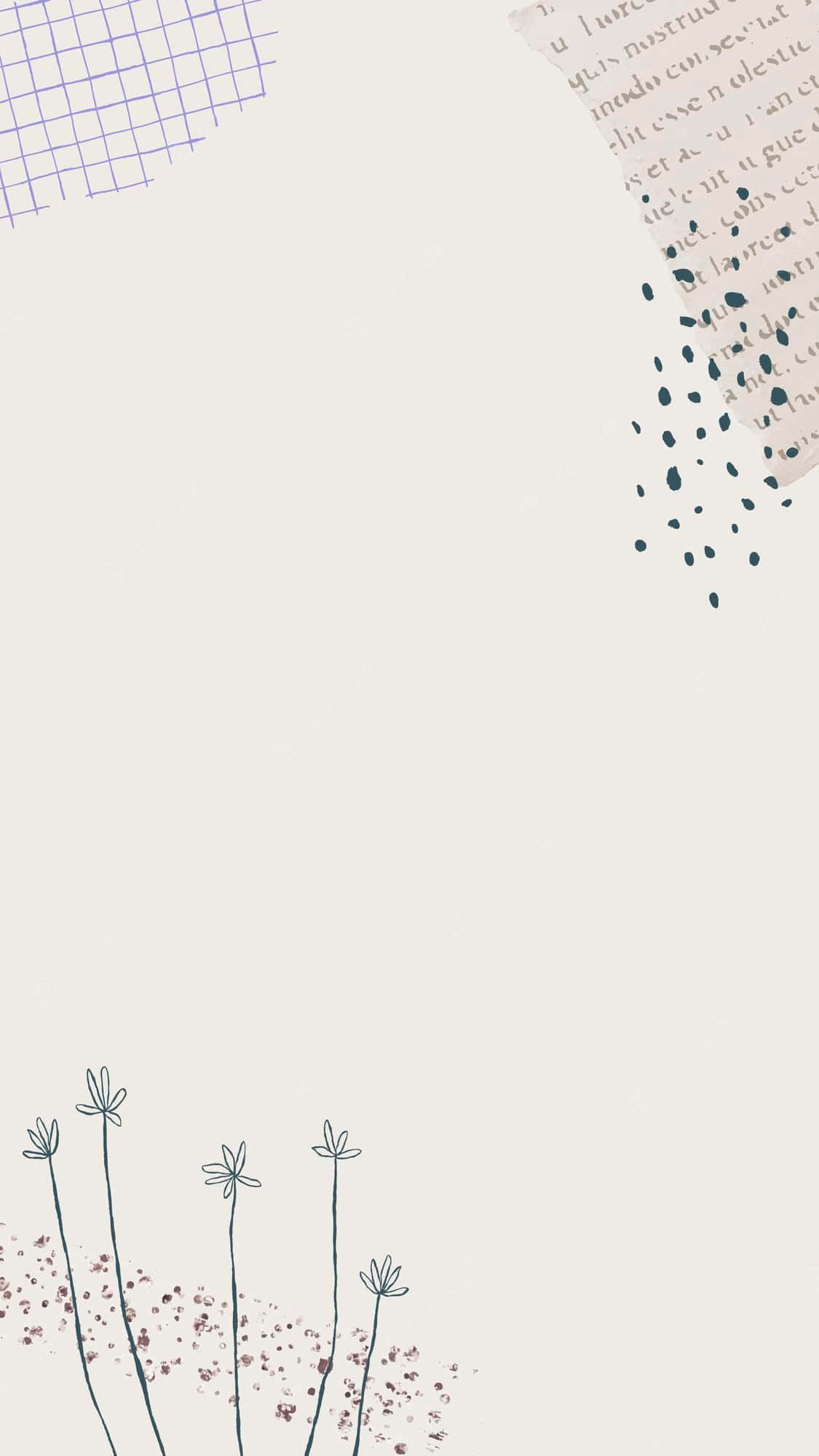 Minimalist Quote 桌布 壁紙 — 簡約風格桌布，底部有精緻線條花朵，角落有帶文字的撕碎紙片，背景為米白色。