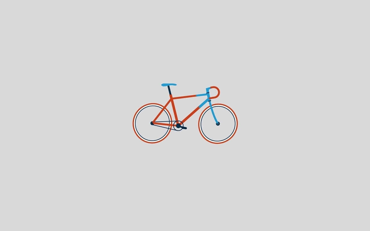 Bicycle 桌布 壁紙 — 簡約風格的自行車，橙色和藍色車架，純灰色背景。