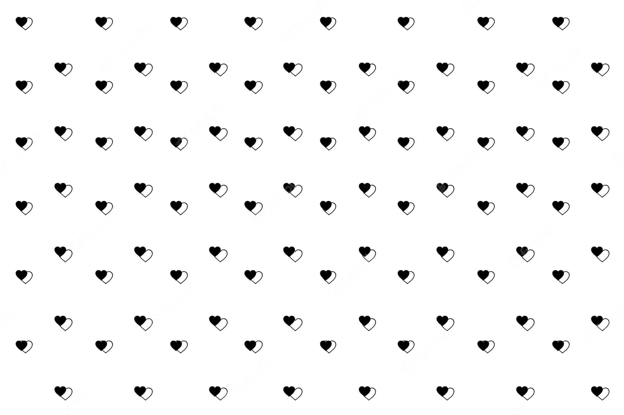Black And White Heart 桌布 壁紙 — 簡約風格的黑色心形圖示散落在潔白背景上。