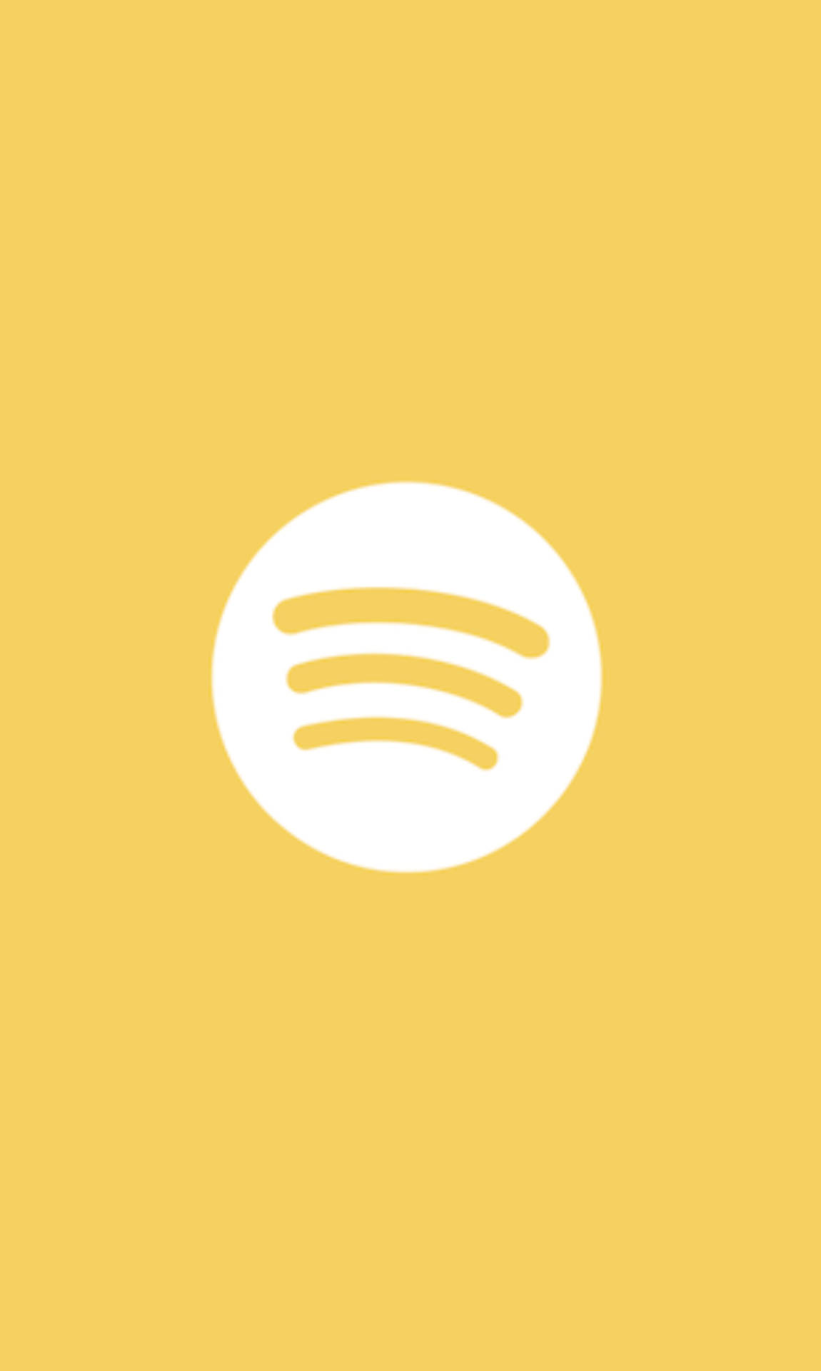 Spotify 桌布 壁紙 — 簡約黃色背景，中央放置白色Spotify標誌，帶有三條曲線。