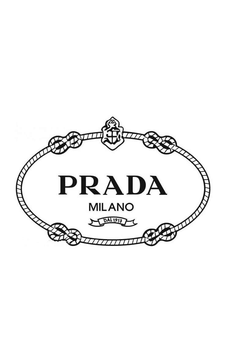 Prada 桌布 壁紙 — 簡約黑白Prada標誌，帶繩索邊框和徽章，背景純色。