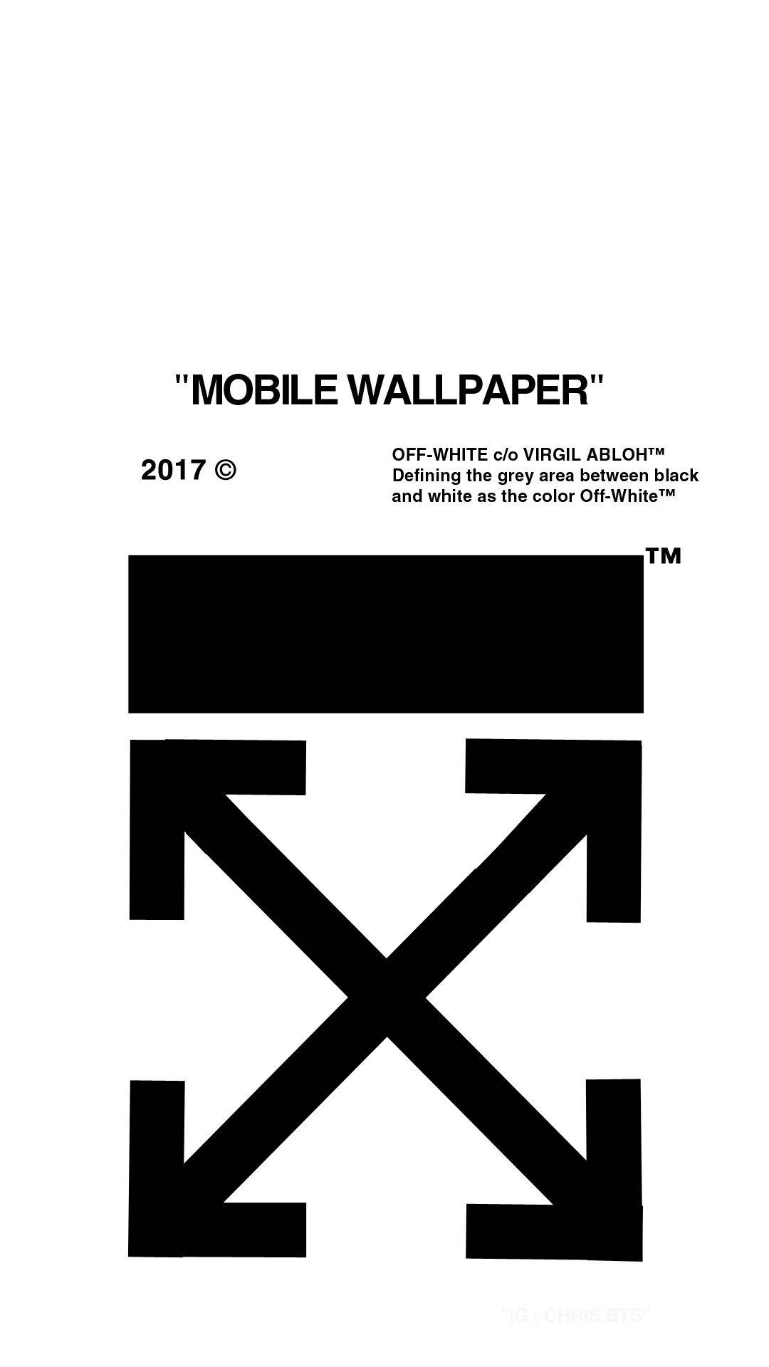 Off White 桌布 壁紙 — 簡約黑白圖形，在乾淨的白色背景上帶有粗體箭頭標誌和文字。