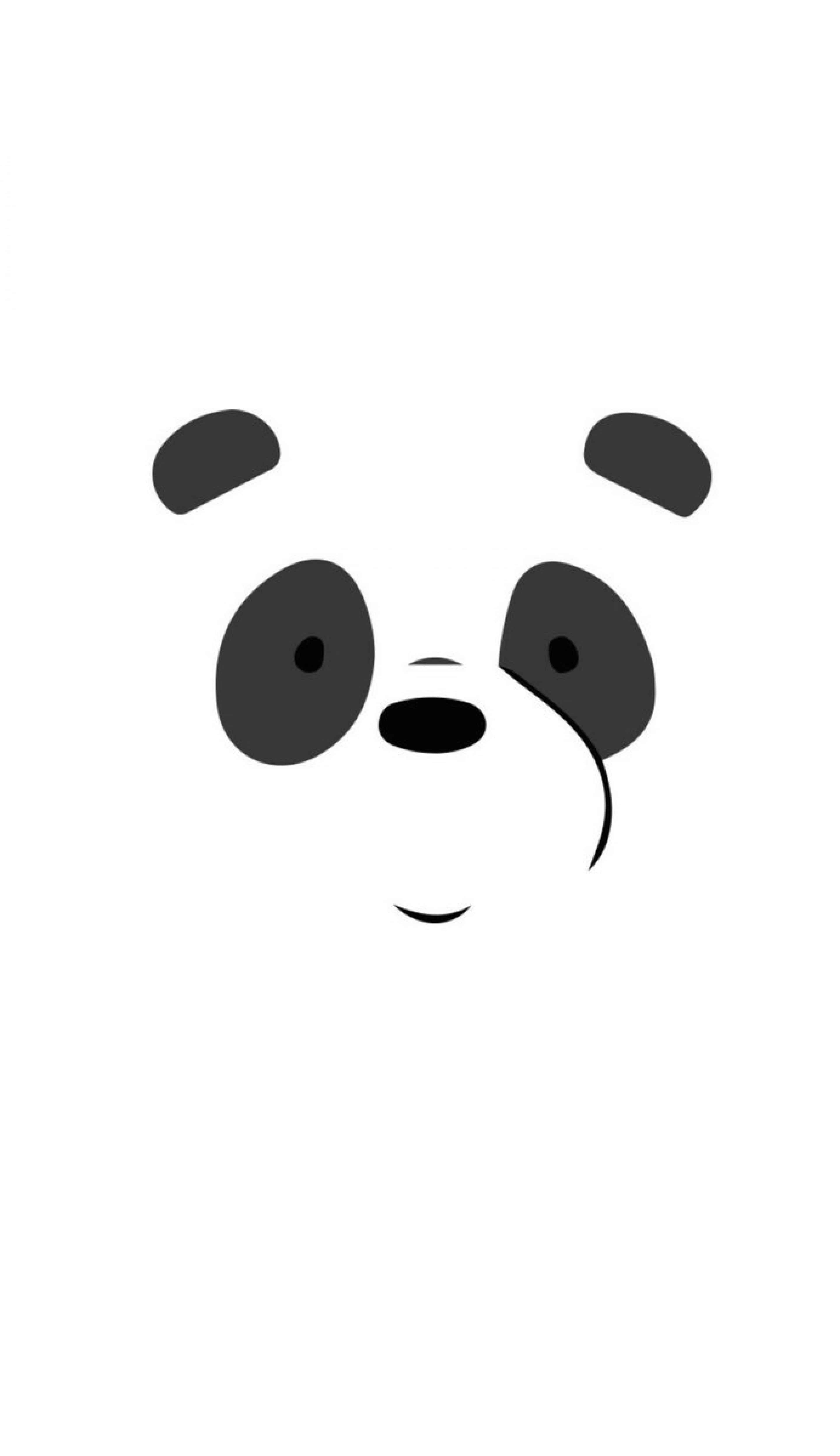 卡通頻道角色 桌布 壁紙 — 簡約黑白熊貓臉，帶有簡單彎曲線條和溫柔微笑，置於純白背景上。