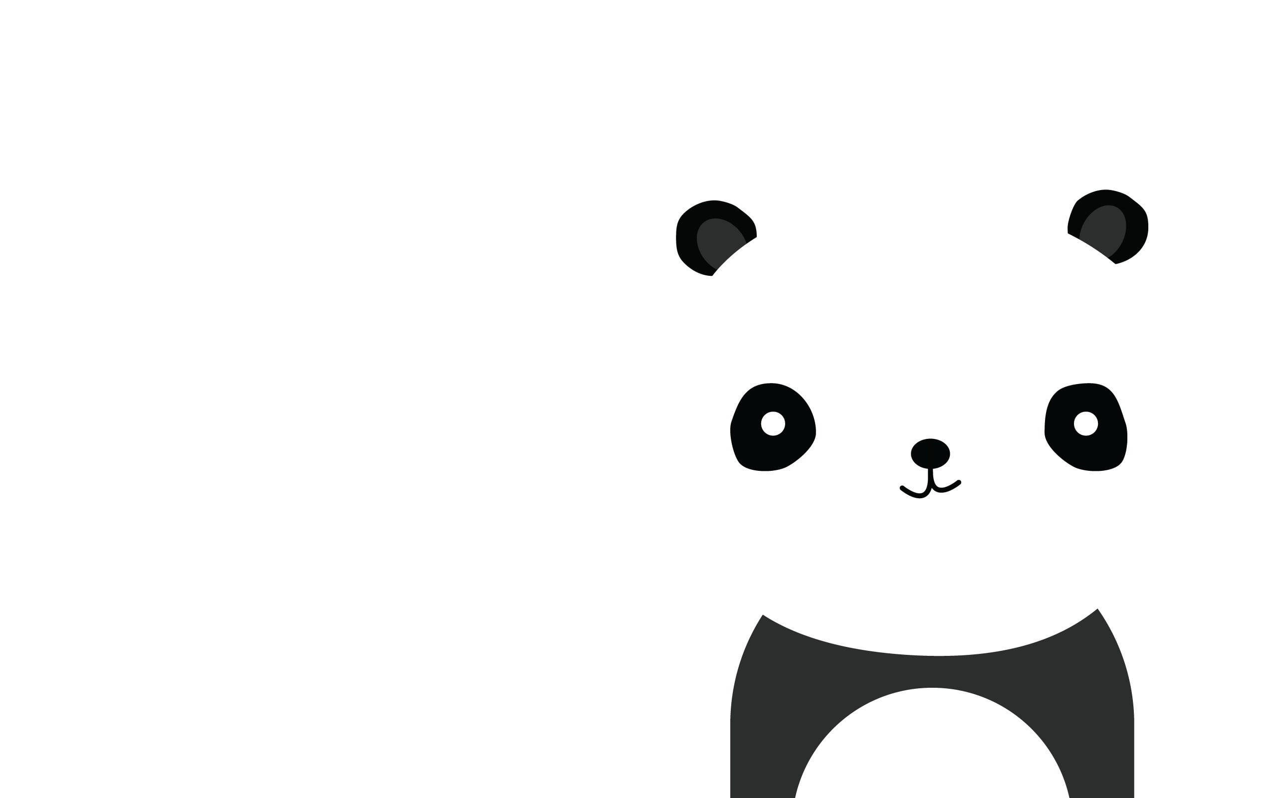 熊貓 桌布 壁紙 — 簡約黑白熊貓臉插圖，具有簡單圓形特徵和彎曲微笑。
