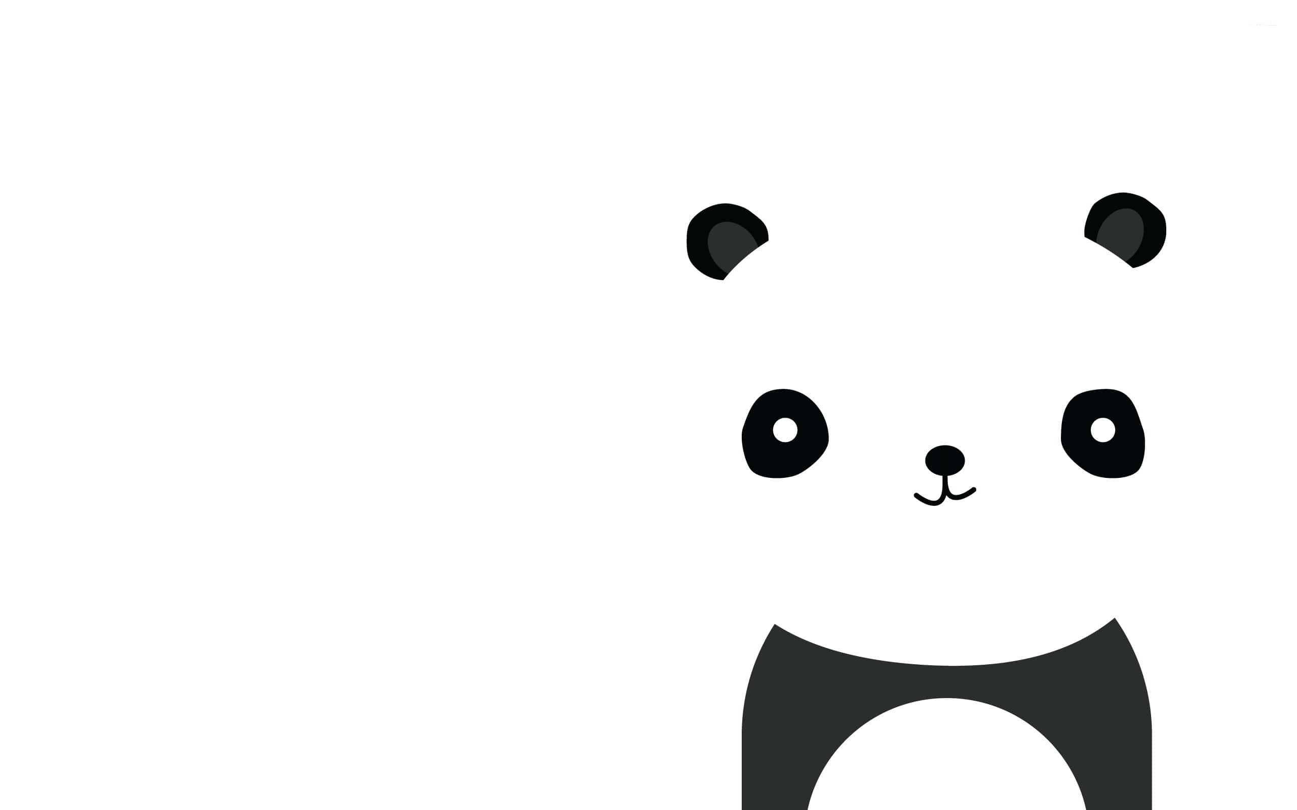Girly Panda 桌布 壁紙 — 簡約黑白熊貓臉插圖，具有簡單圓形特徵，背景為純白色。