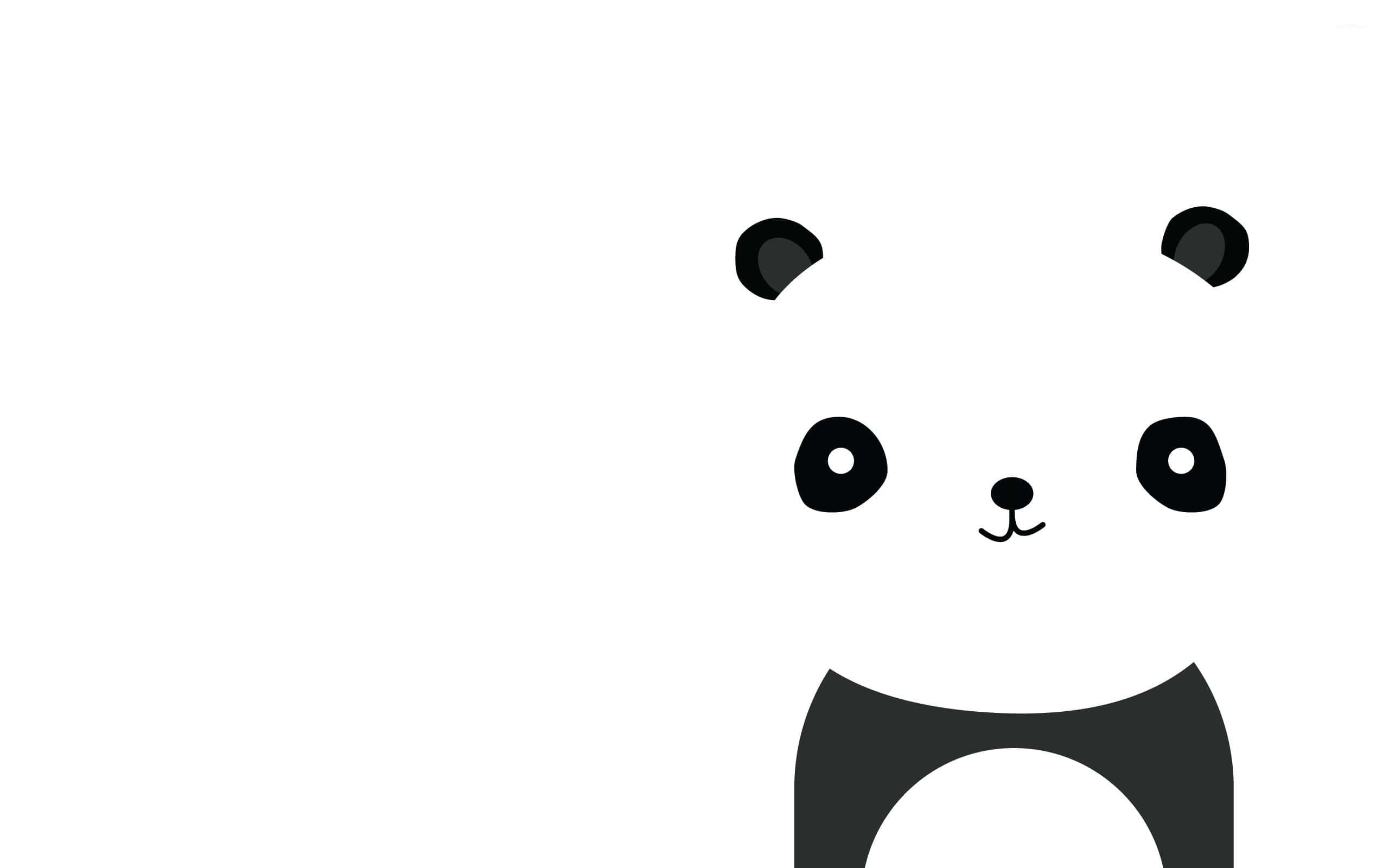 熊貓 桌布 壁紙 — 簡約黑白熊貓臉插圖，帶有簡單圓形特徵，背景為純白色。