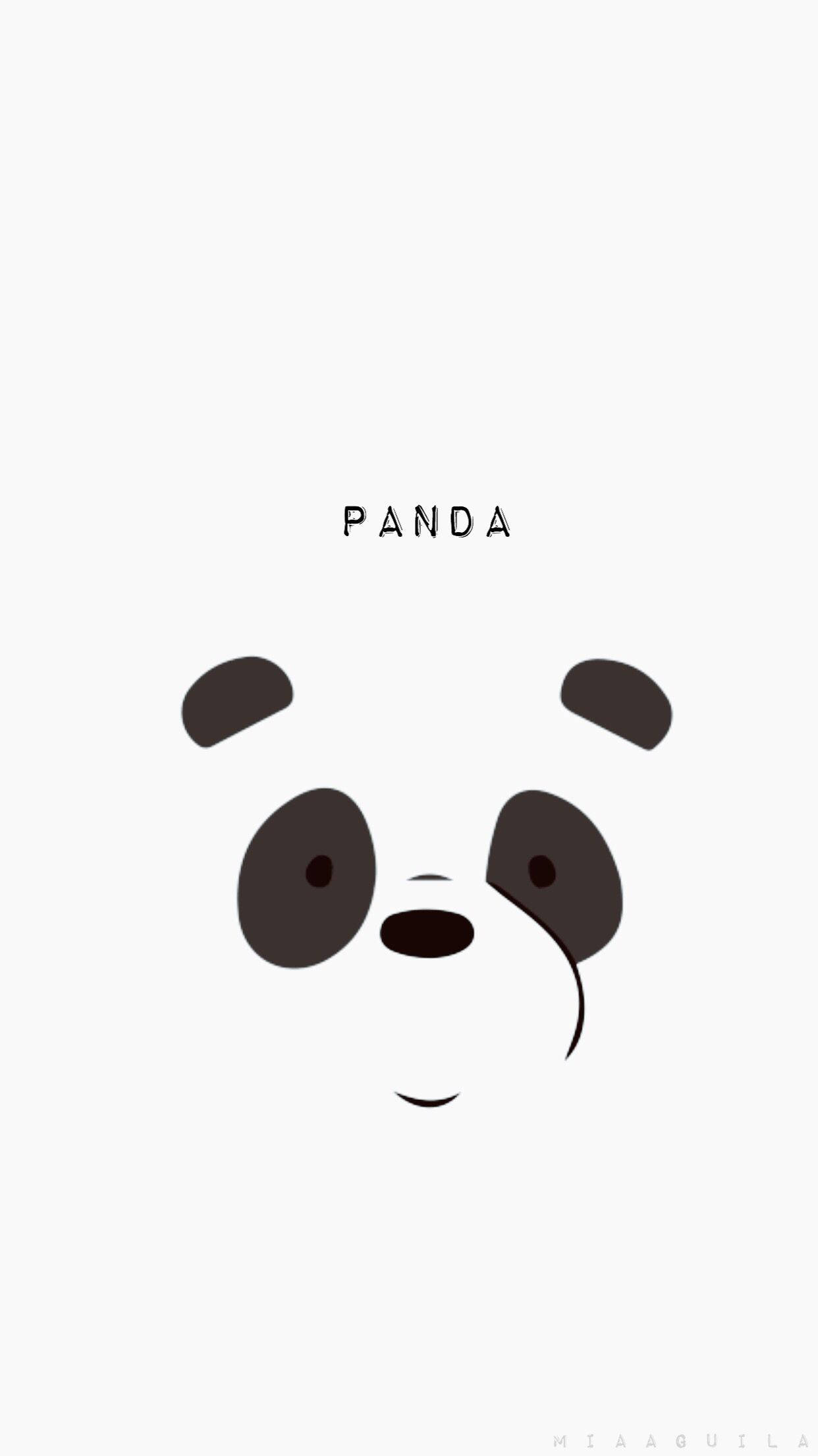 手機 桌布 壁紙 — 簡約黑白熊貓臉插圖，特徵簡單，上方中央有「panda」字樣。