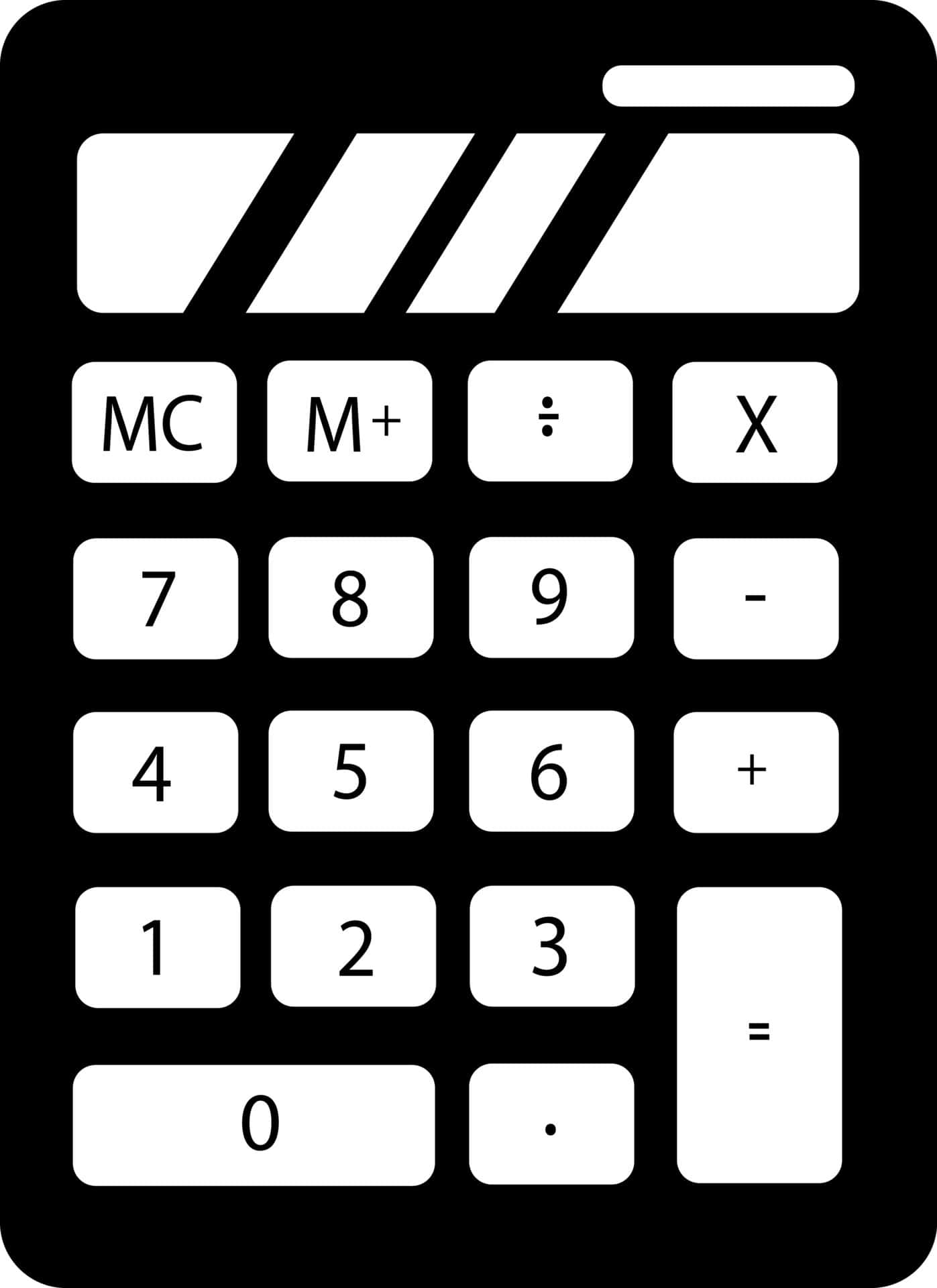 黑白計算機，帶數字鍵盤和功能按鈕。