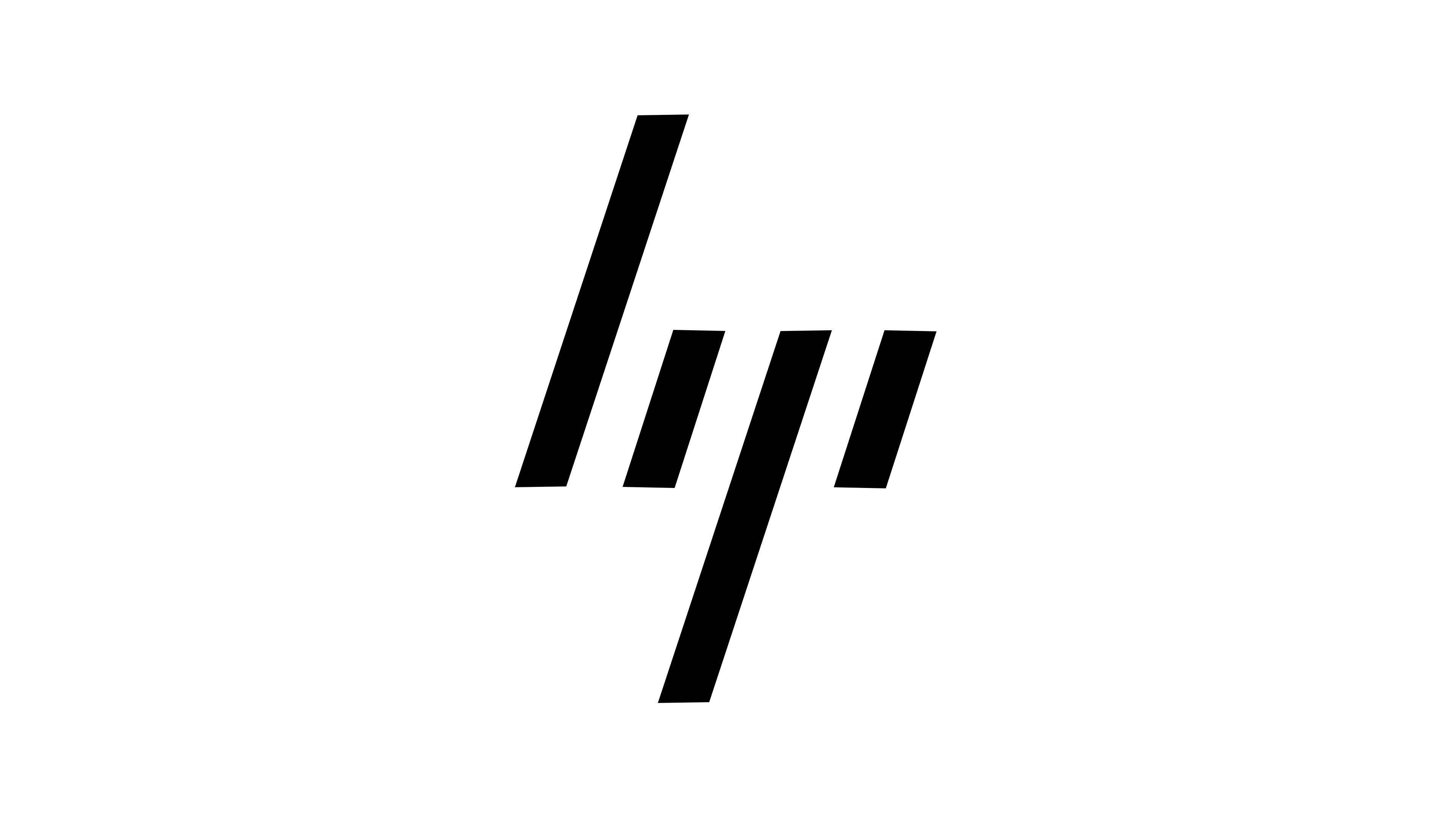 Hp Laptop 桌布 壁紙 — 簡約黑色HP標誌，純白背景，乾淨幾何線條。