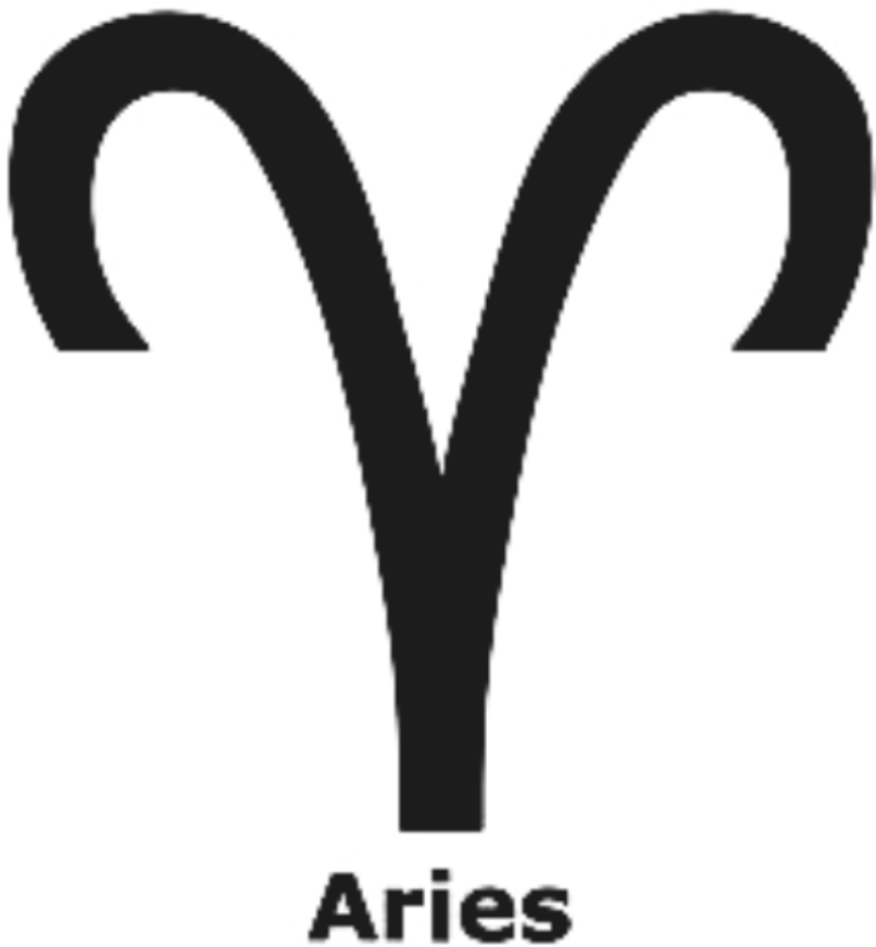 牡羊座 桌布 壁紙 — 簡約黑色公羊符號，下方有Aries字樣，背景純色。