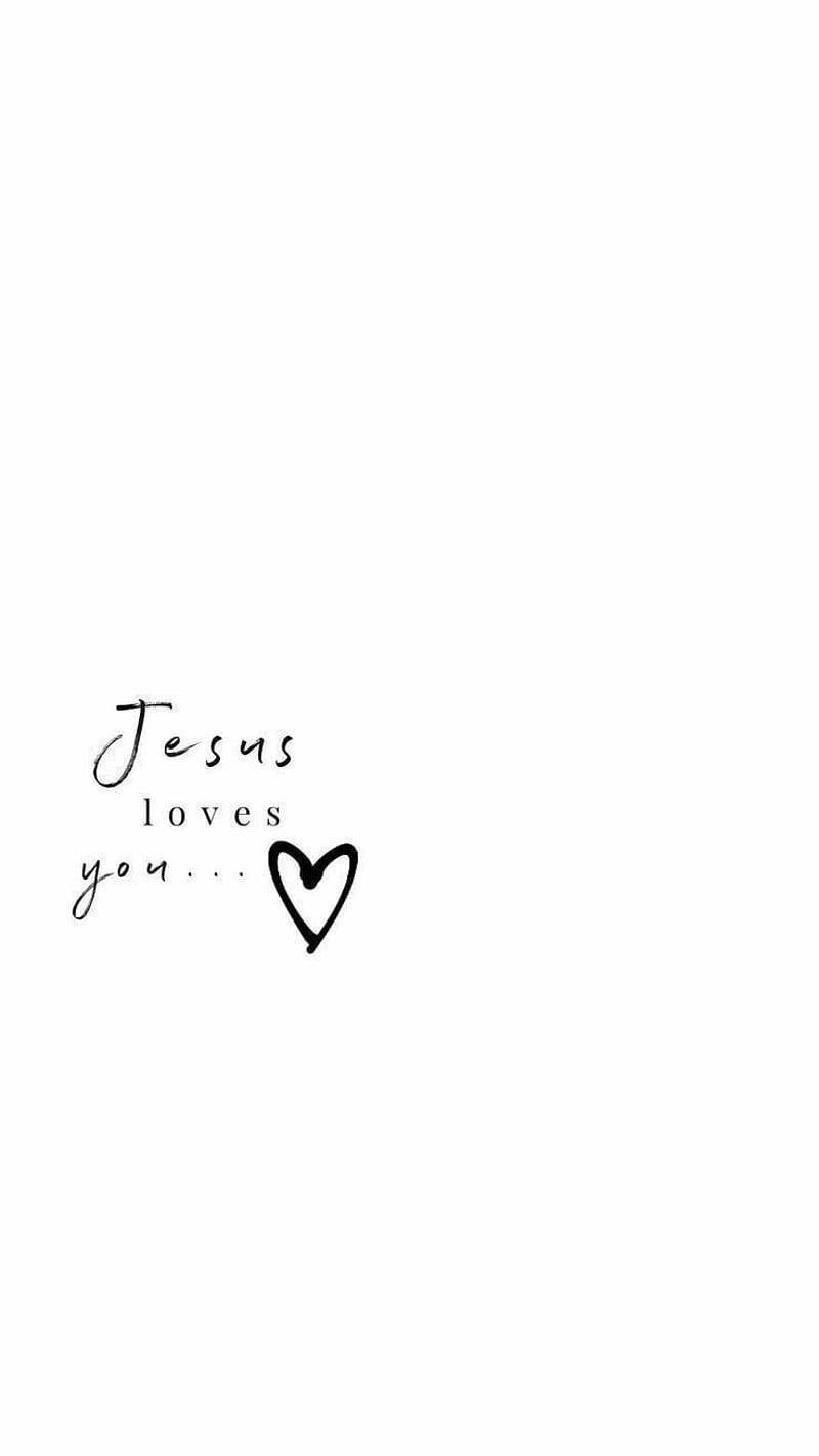 Bible Quotes 桌布 壁紙 — 簡約黑色手寫文字，寫著「耶穌愛你」，並在純白背景上有一個手繪心形。