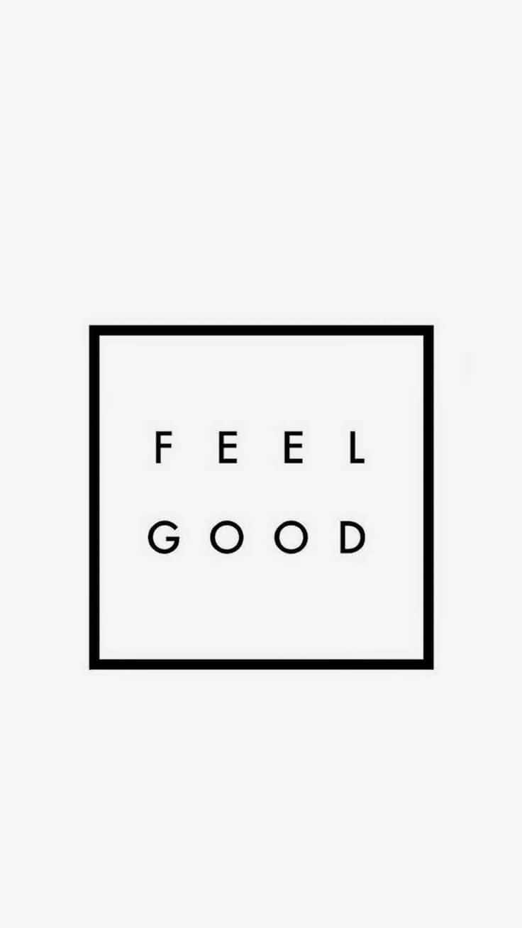桌布 壁紙 — 簡約黑色文字，寫著「FEEL GOOD」，居中在一個正方形框內，背景為純白色。