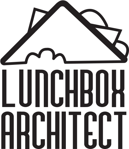 Logo Design 桌布 壁紙 — 簡約黑色標誌，以風格化的山脈和雲朵為設計，上方有粗體文字 lunchbox architect。