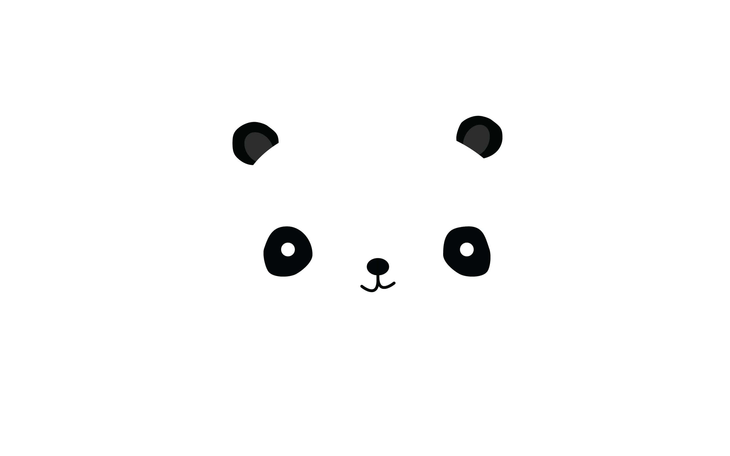 Cute White 桌布 壁紙 — 簡約黑色線條繪畫，可愛熊貓臉，圓眼和鼻子，純白背景。
