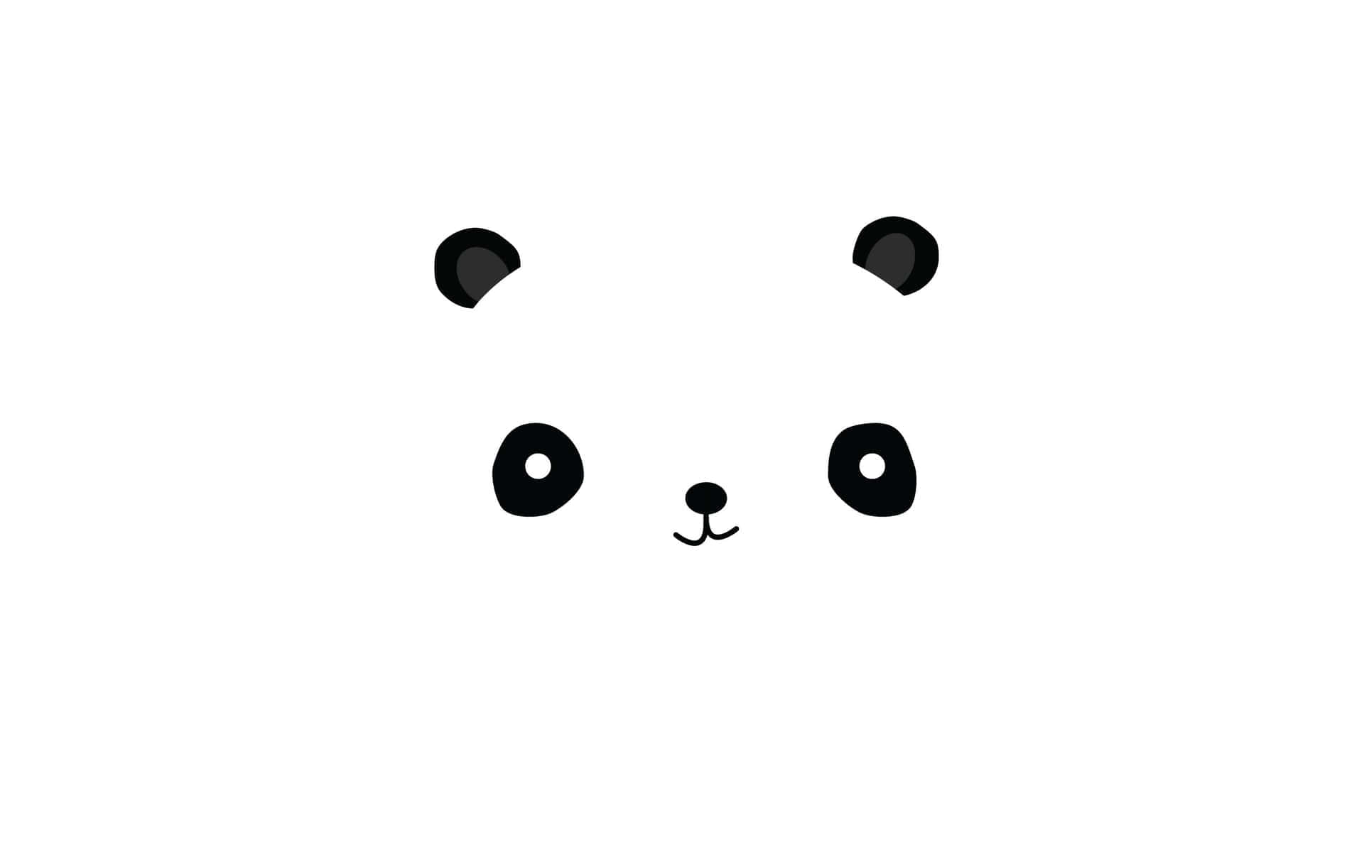 Cute White 桌布 壁紙 — 簡約黑色線條繪畫，可愛熊貓臉，圓眼和鼻子，純白背景。