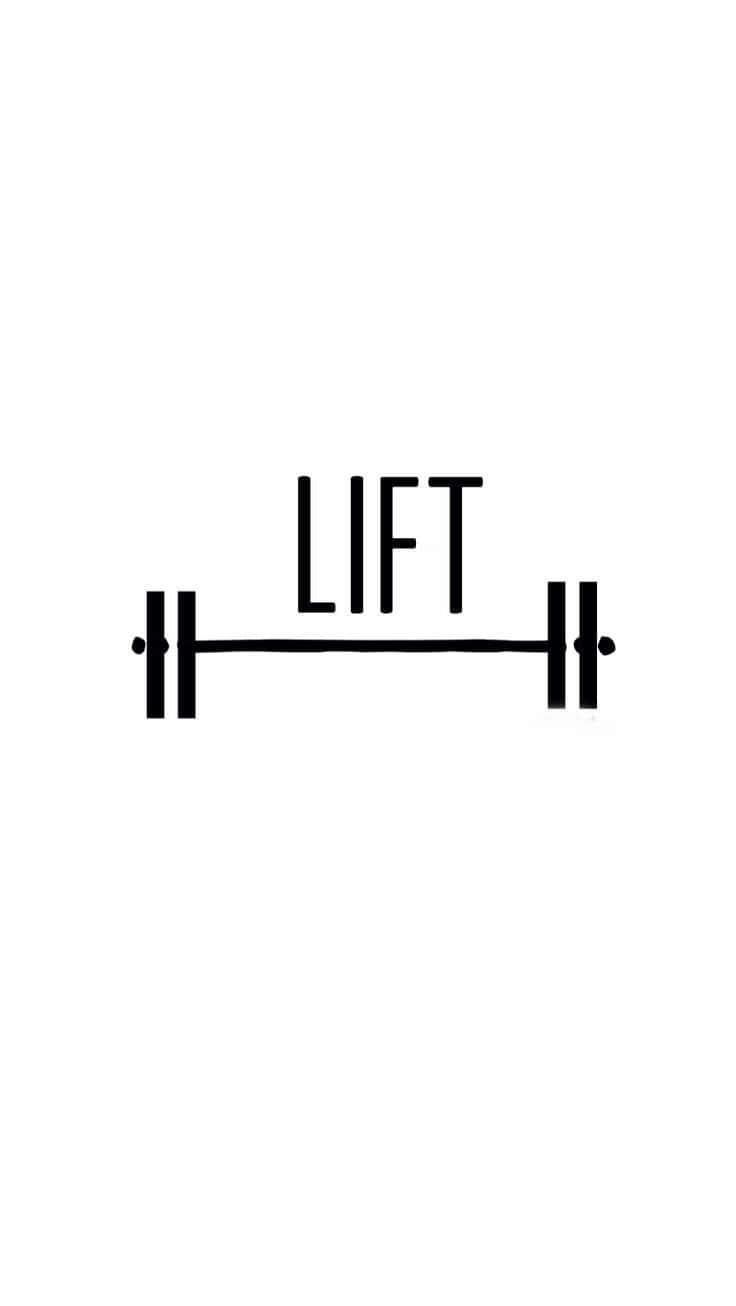 Cute Workout 桌布 壁紙 — 簡約黑色線條繪畫的槓鈴，上方中央有「LIFT」字樣，背景為純白色。