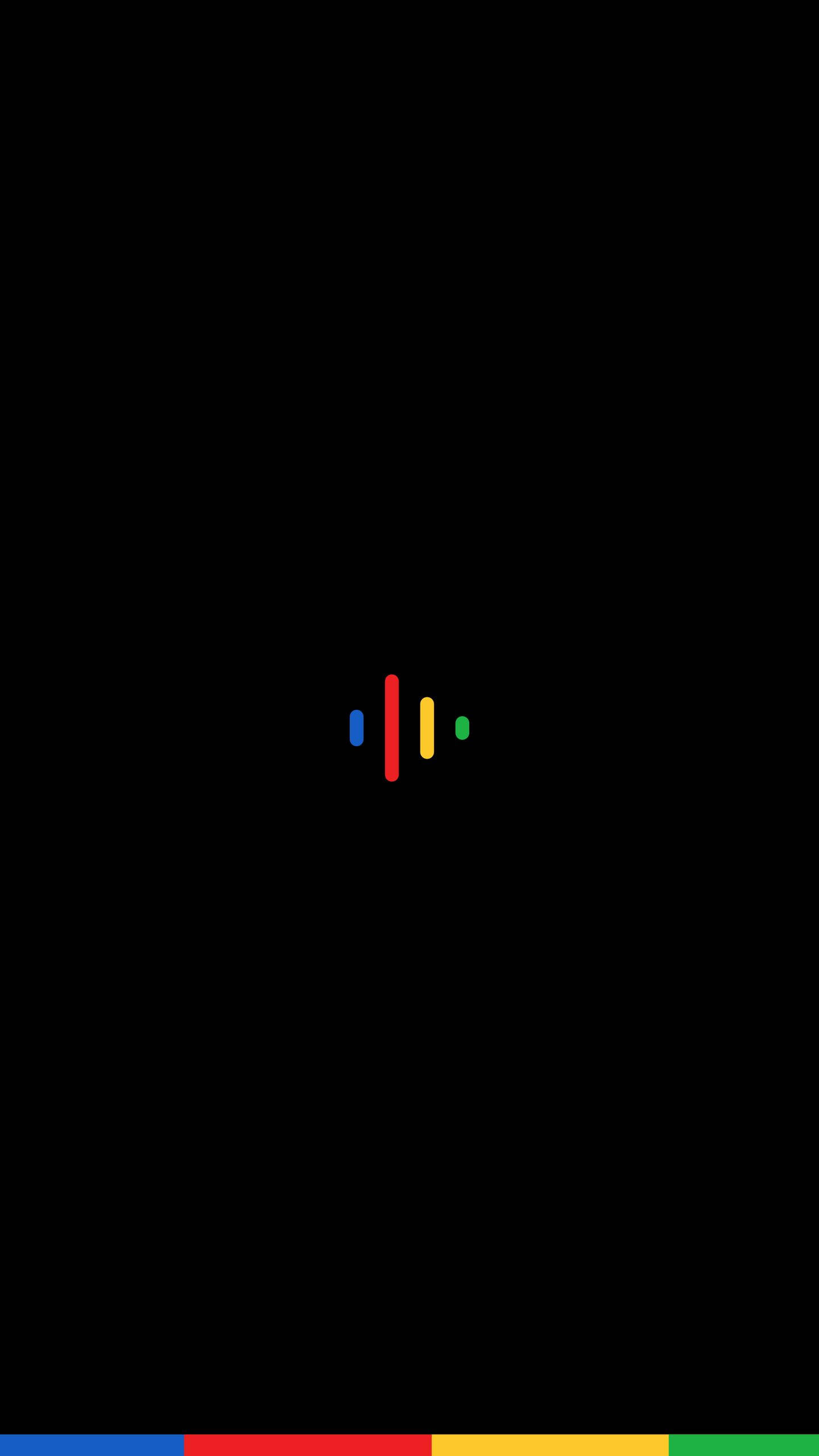 AMOLED 桌布 壁紙 — 簡約黑色背景，帶有色彩繽紛的 Google Assistant 標誌和底部彩色條。