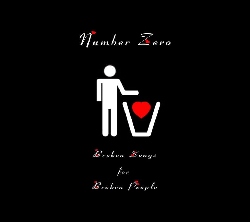 Dark Emo 桌布 壁紙 — 簡約黑色背景上，一個白色火柴人在破爛電視輪廓內抱住紅色心形，配以優雅草書文字。