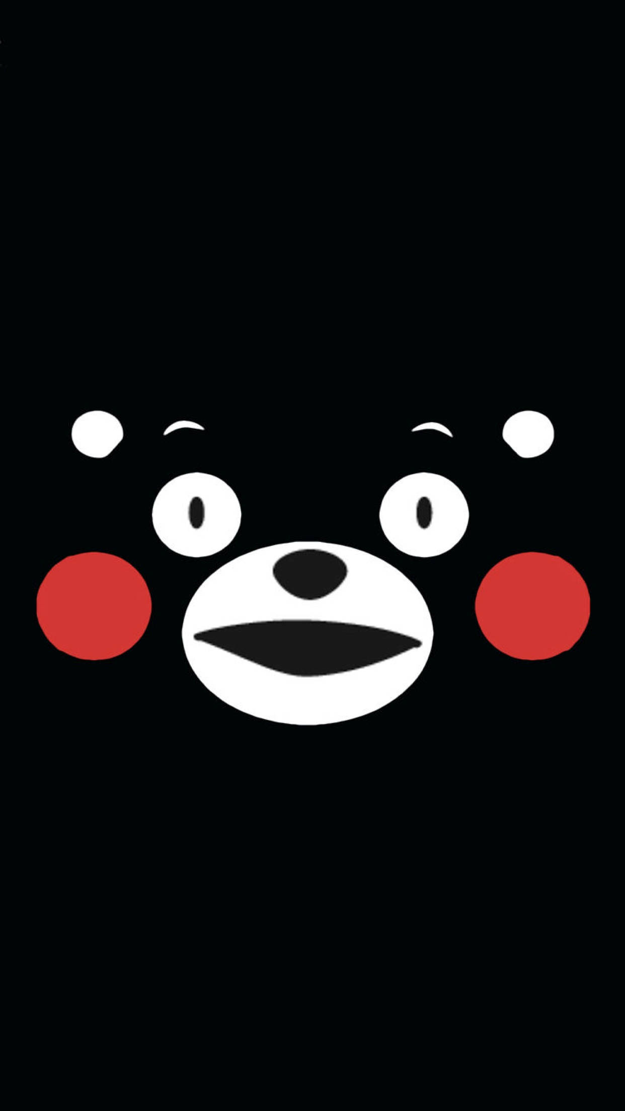 熊本熊 桌布 壁紙 — 簡約黑色背景上有一個風格化的白色熊臉，帶有紅色臉頰和簡單的眼睛。