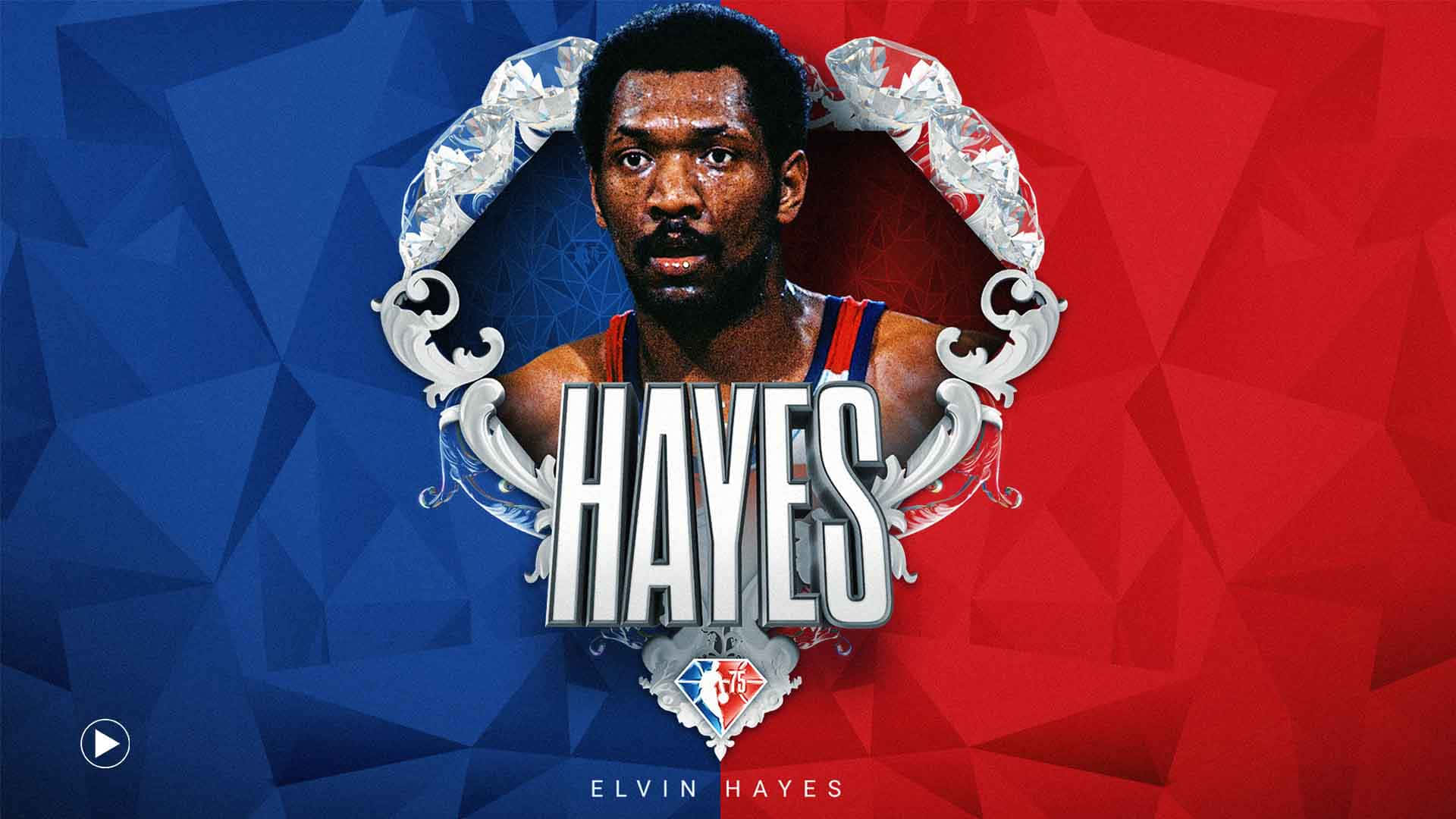 埃爾文·海耶斯 籃球運動員 肖像 華麗銀框 紅藍背景 — NBA 壁紙