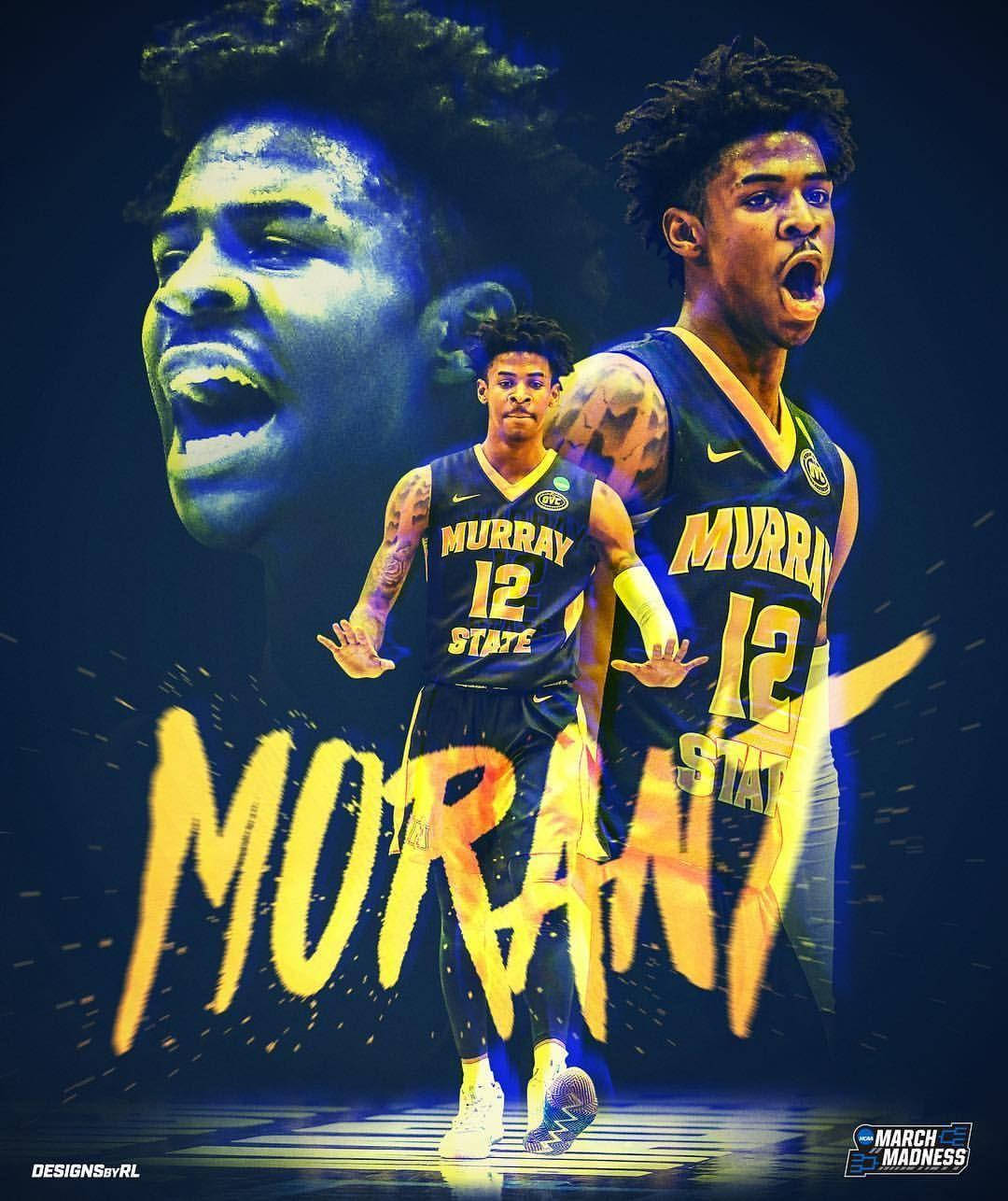 Ja Morant身穿籃球服，身後有發光的黃色文字在慶祝。 — Ja Morant 動圖 壁紙